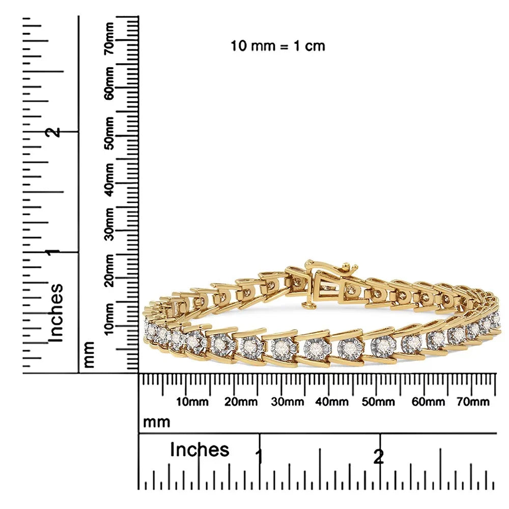 Link Set 14K Silver dimension Cttw Miracle Color, 7.25" Wave Diamond I2-I3 Yellow - Clarity) Gold Plated Bracelet Sterling 2.00 (L-M .925