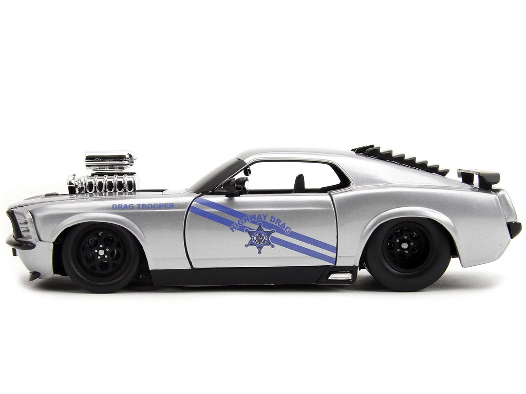 Car Drag 1/24 Trooper Mustang - Jada Metallic Highway Diecast Boss Drag by 1970 Muscle Series Model Bigtime 429 Silver