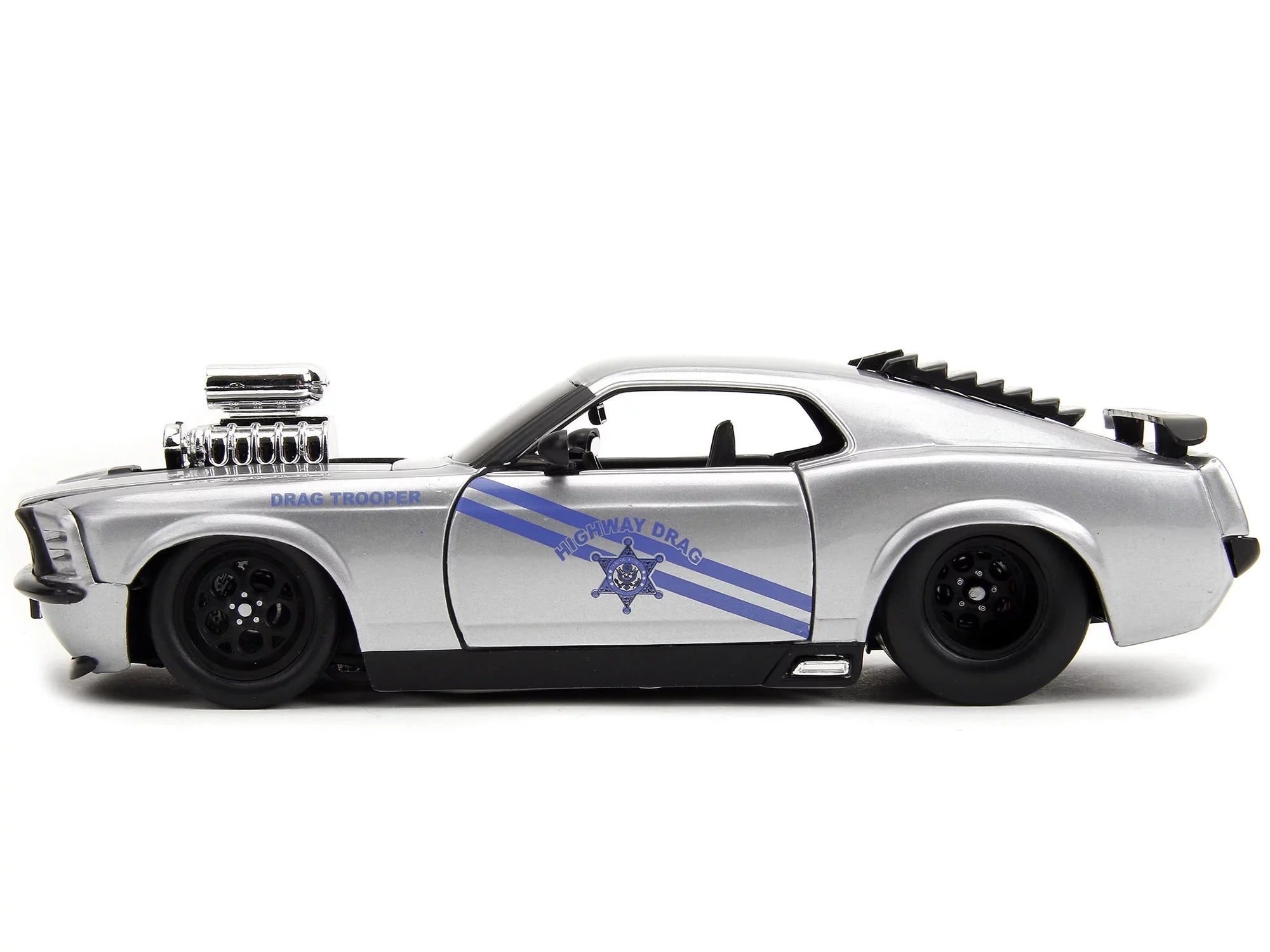 Car Drag 1/24 Trooper Mustang - Jada Metallic Highway Diecast Boss Drag by 1970 Muscle Series Model Bigtime 429 Silver