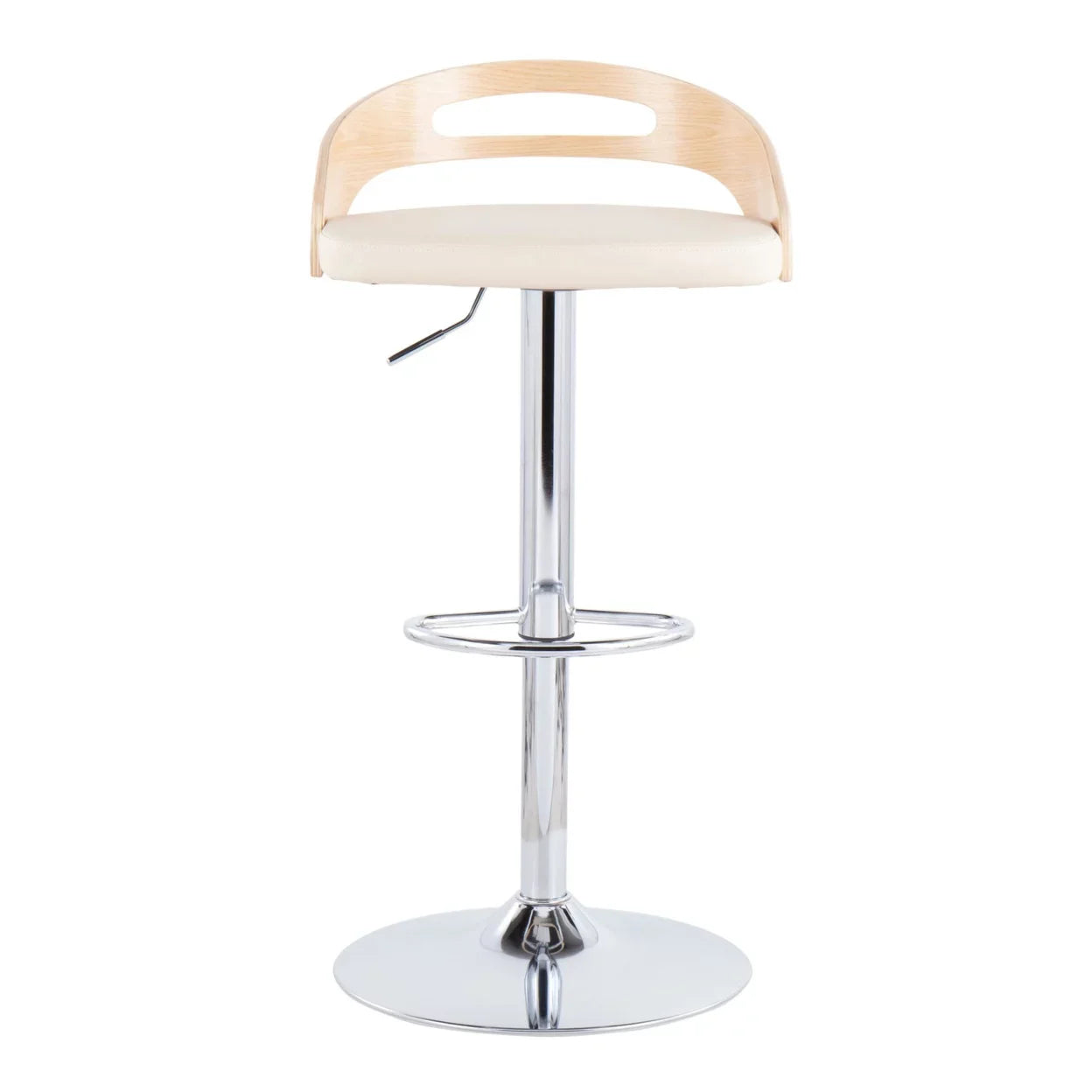 And With Swivel Cassis Cream Leather Wood Barstool Mid-Century Faux Natural Modern Adjustable In