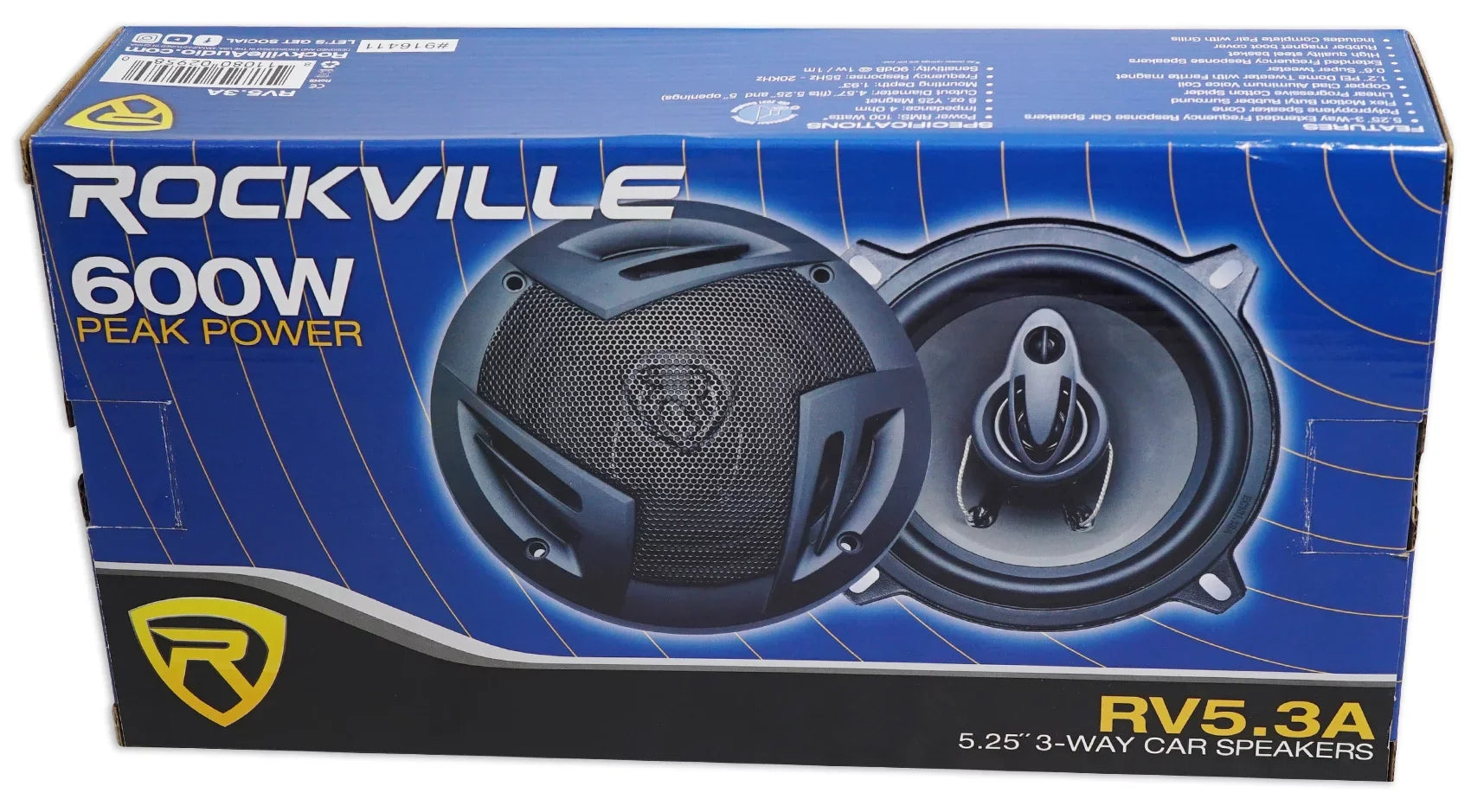 Car RMS Watts (4) RV5.3A Rated 1200 Rockville Watts/200 5.25" Speakers CEA 3-Way