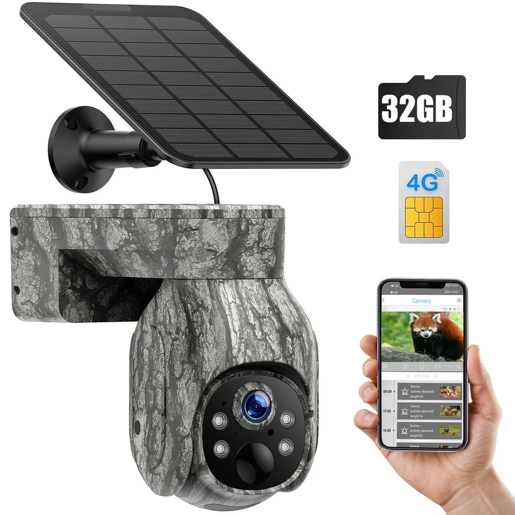 2K Card Motion, View, Cloud &SD Security 360°Pan with PIR Live Trail Cam Night Storage, Waterproof, 4G LTE, Hunting WiFi No SIM Camera Wireless Solar Vision, Camera CAMPARK 90°Tilt, Cellular with Game