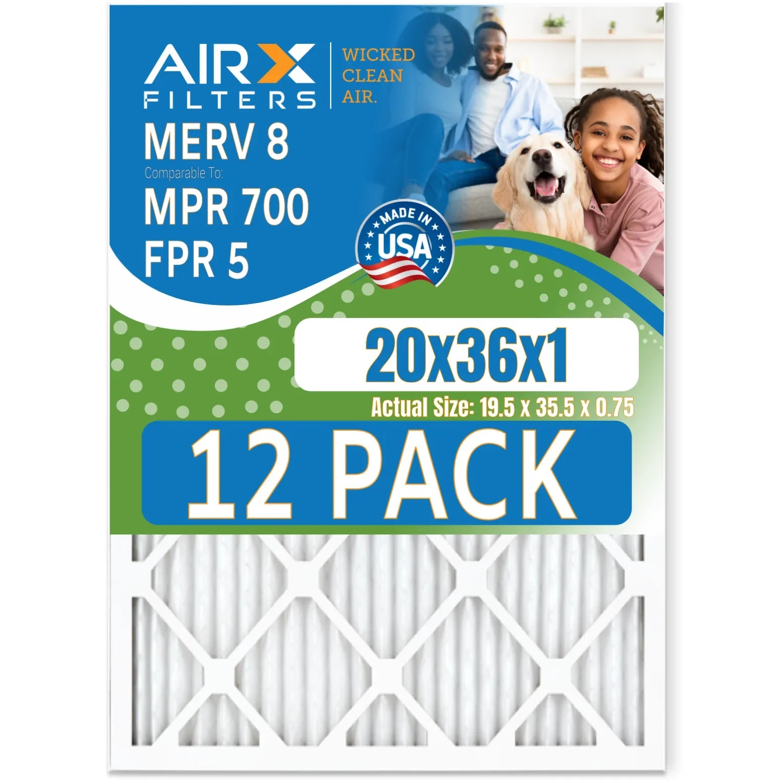 FILTERS in - MPR MERV Filters Air 700 Made 12 Filter Rating, of CLEAN AIR. FPR 8 to 20x36x1 Pack Furnace by Comparable WICKED AIRX USA 5 &