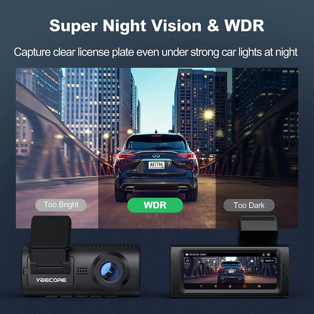 Built-in Record Dash Dash Vision, Dual Dash 2.5K+1080P Super Yeecore G-Sensor, and Portable Dam, Rear, App Magnetic Mount, WiFi Camera GPS, for D32 Mode, Night Front Cam Control, Parking Cars Accident