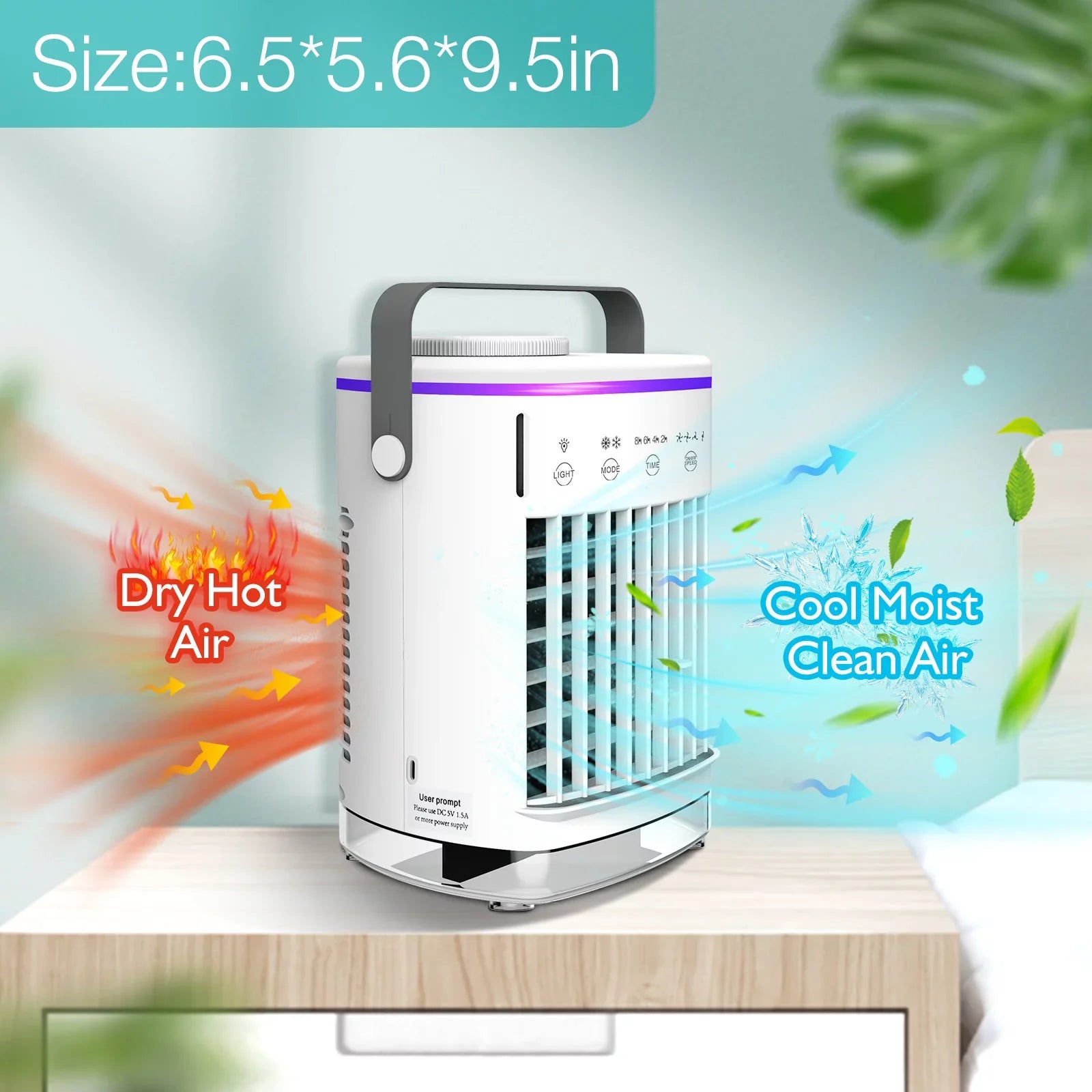 Hiroke Desk Desktop Home Air Cooler Air Personal Portable for & Office Mini Air Timer Light 4-Speed Conditioners Spray Fan Night Conditioner with Camping 7 2-8H Fan