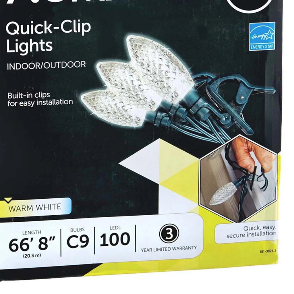 Quick C9 LED Christmas Pack) NOMA 100 String Bulbs (3 Clip Warm Lights