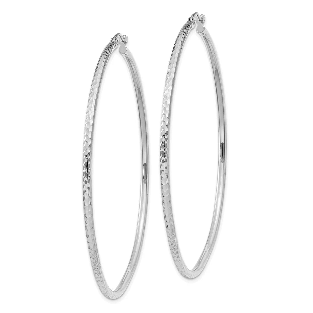 Tube Teens; Hoop Adults Diamond-cut and Real for for Men Women Earrings; White 2mm 14kt Round and Gold