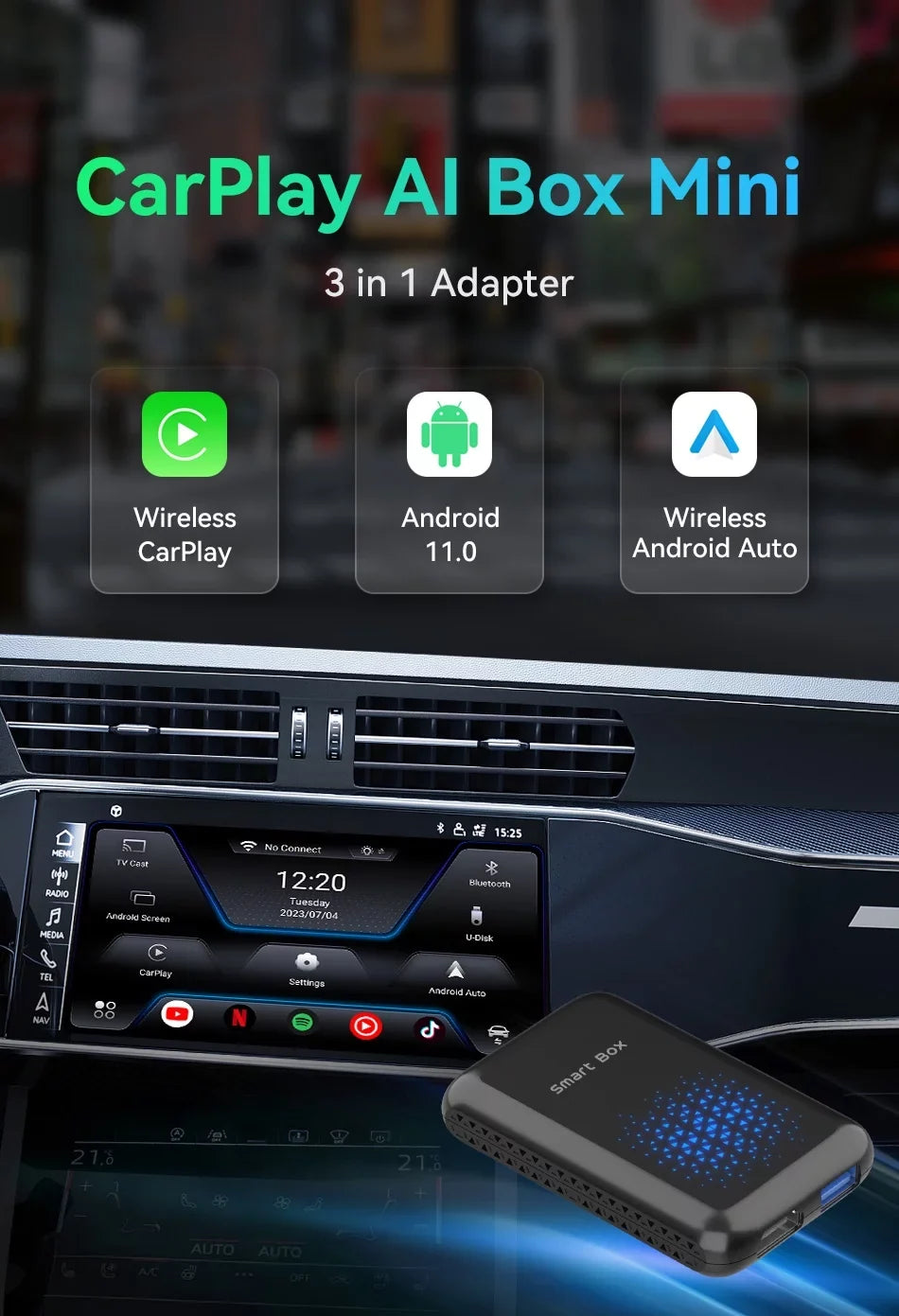 Android Output，8 Wired with 2+16G Video Core, Cars Box Wireless Carplay Card,for AI Box Netflix with Android SIM/TF HDMI Multimedia Carplay 11, Magic Box 4G YouTube Carplay Factory Auto Support Biniz