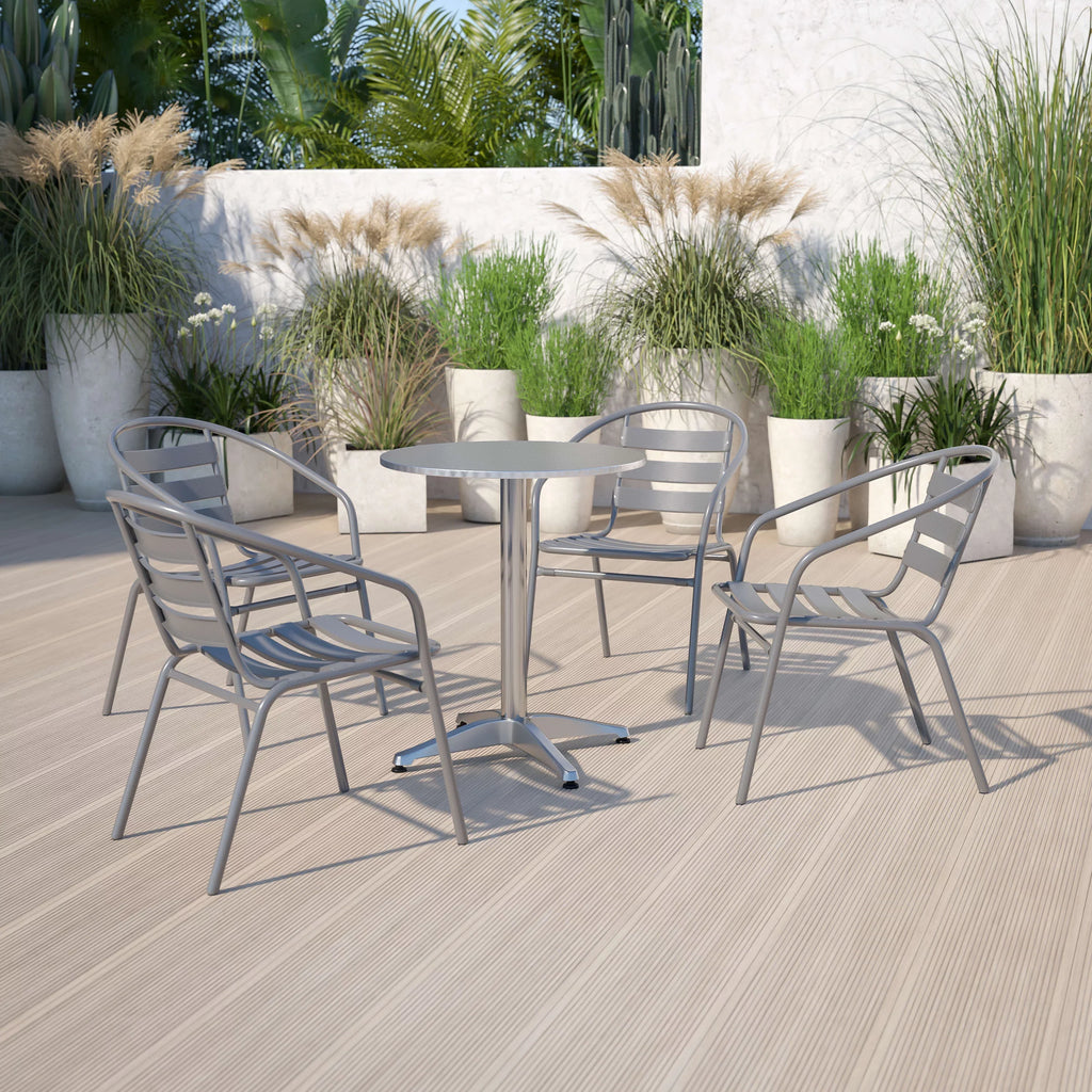 with Pack Silver Aluminum Metal Flash 4 Chair Furniture Slats Restaurant Stack