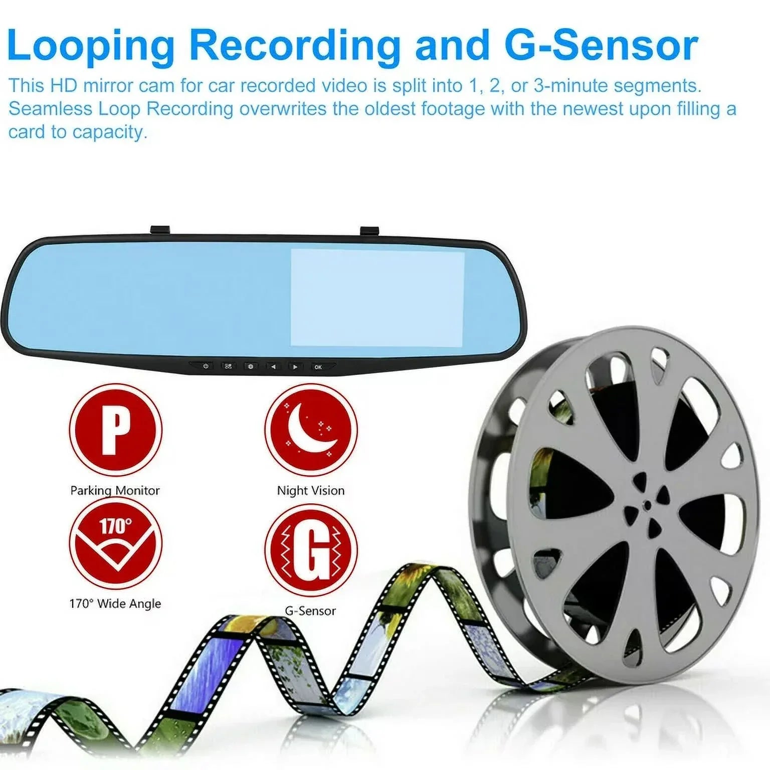 Lens 4.3" Pack for Night Monitor, 1080P Angle Detection,G-sensor Trucks,170°Wide Cars Car Front Car DVR Camera Cam Cam Vision,Parking 1 Monitor,Motion Dual Dash Rear Rearview Mirror