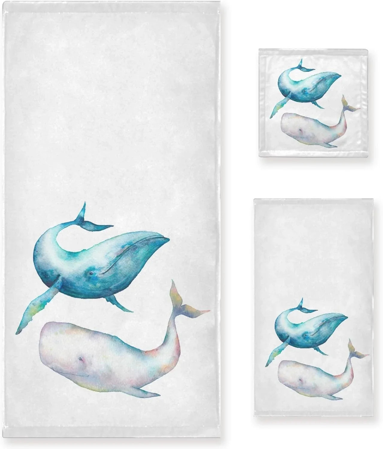 Towel 1 Blue Towels 3-Piece GZHJMY Bowhead Sets, Towel, Whale Marine Towel, Set,Watercolor Bathroom Drying Towel Hand Absorbent Washcloth, Bath Life 1 Whale 1 Bath Quick Sea Soft for Ocean Humpback