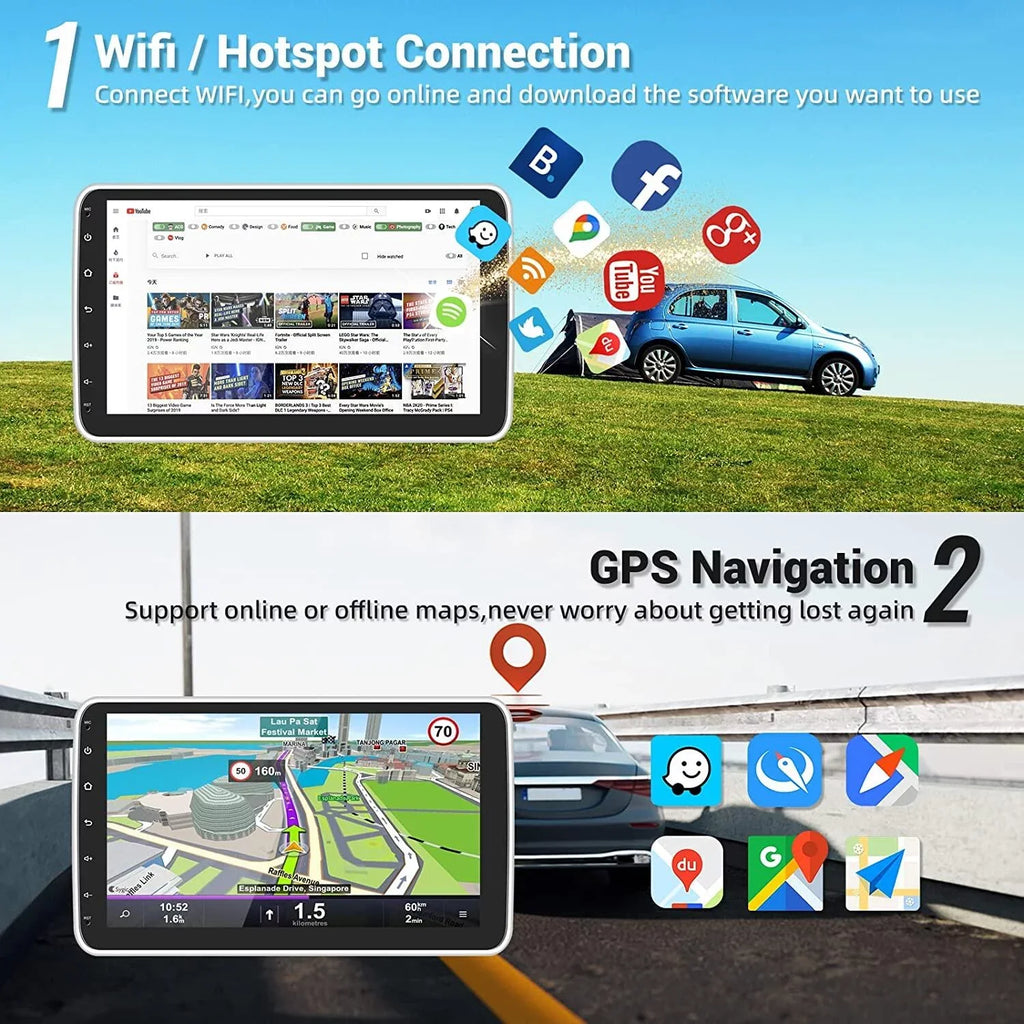 1 FM 1080P Android AHD Carplay Din Auto Vertical Bluetooth, Car Podofo Wireless GPS Screen Stereo Radio 180°Rotatable HD Android New Camera 10.1'' Single 1+16G 13 WIFI
