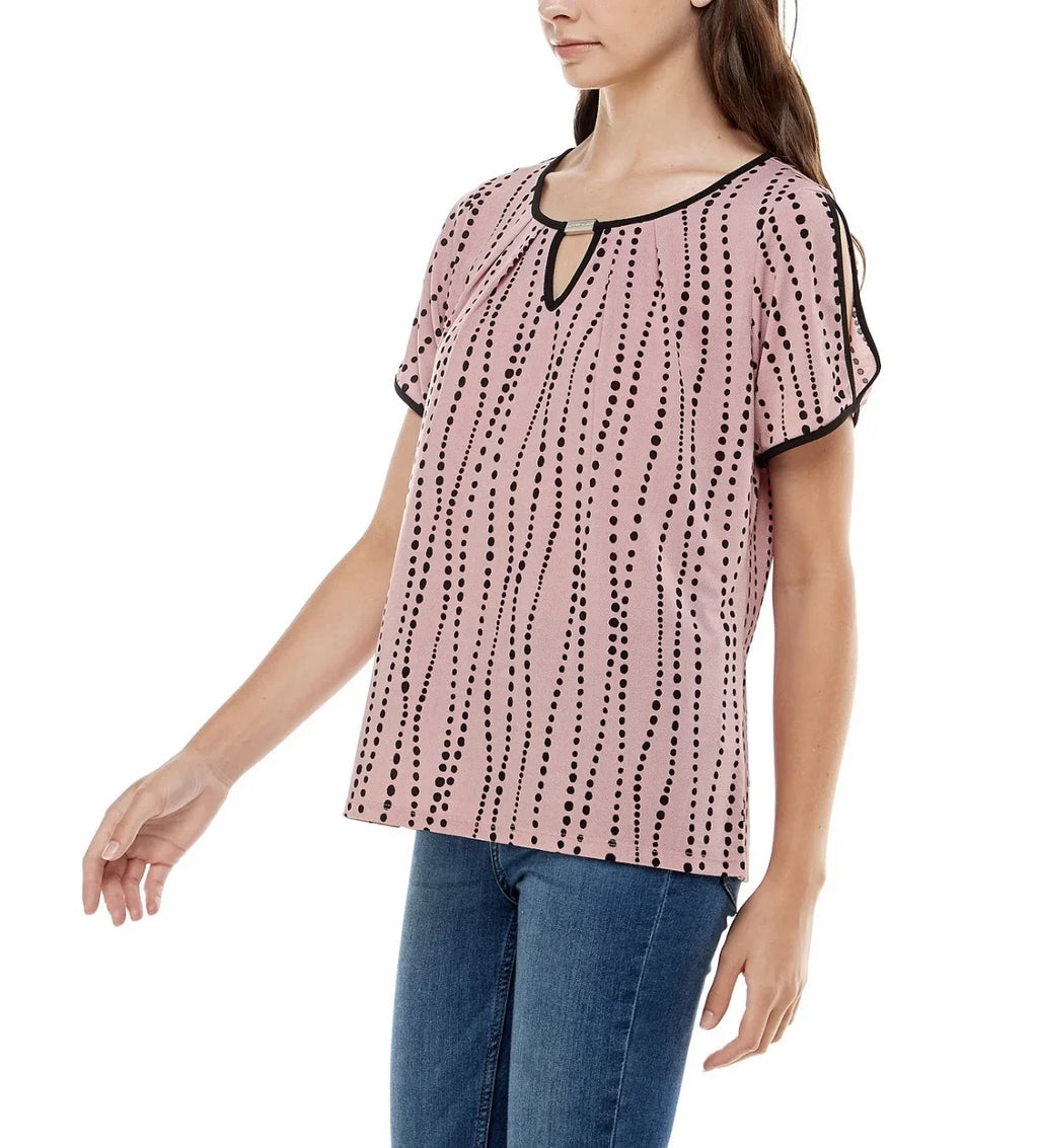 Adrienne Women's and Top Contrast dimension Vittadini Sleeve Split Keyhole XL Binding