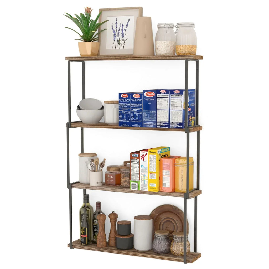 Wall Farmhouse 4-Tier Porto Organizer, Wallniture Wood for Bookcases Natural Rustic Burned Storage Shelves Laundry Kitchen Floating