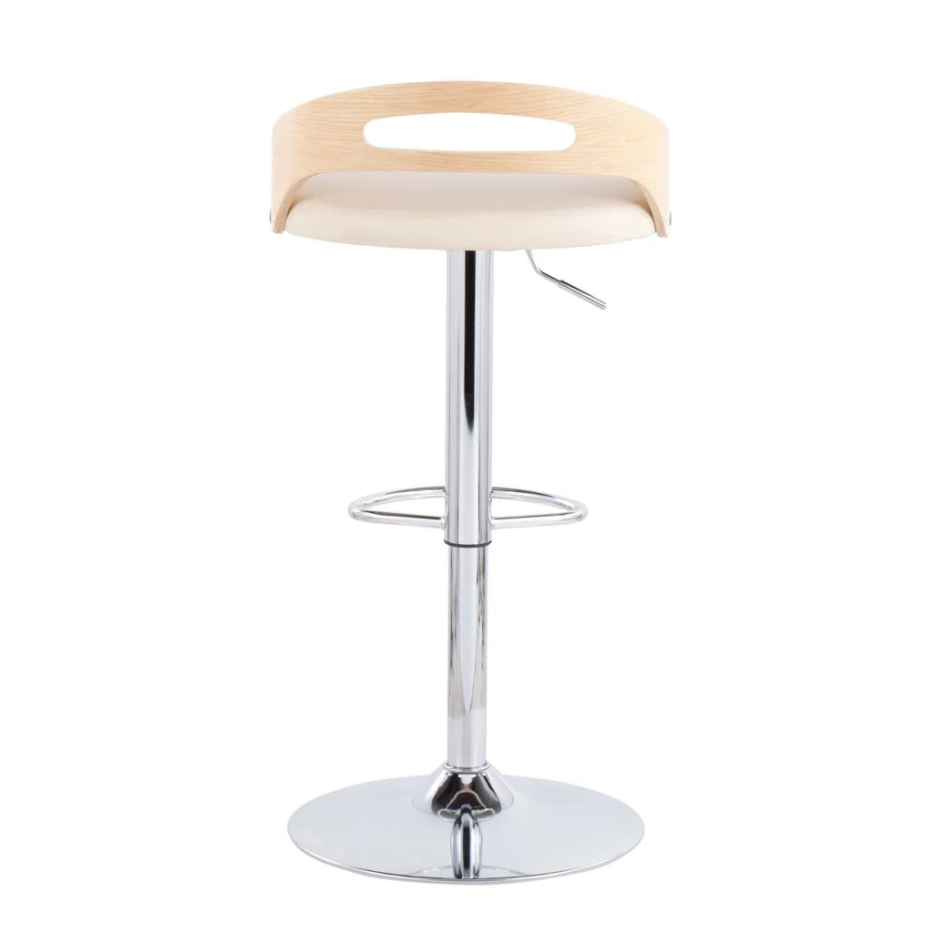 And With Swivel Cassis Cream Leather Wood Barstool Mid-Century Faux Natural Modern Adjustable In