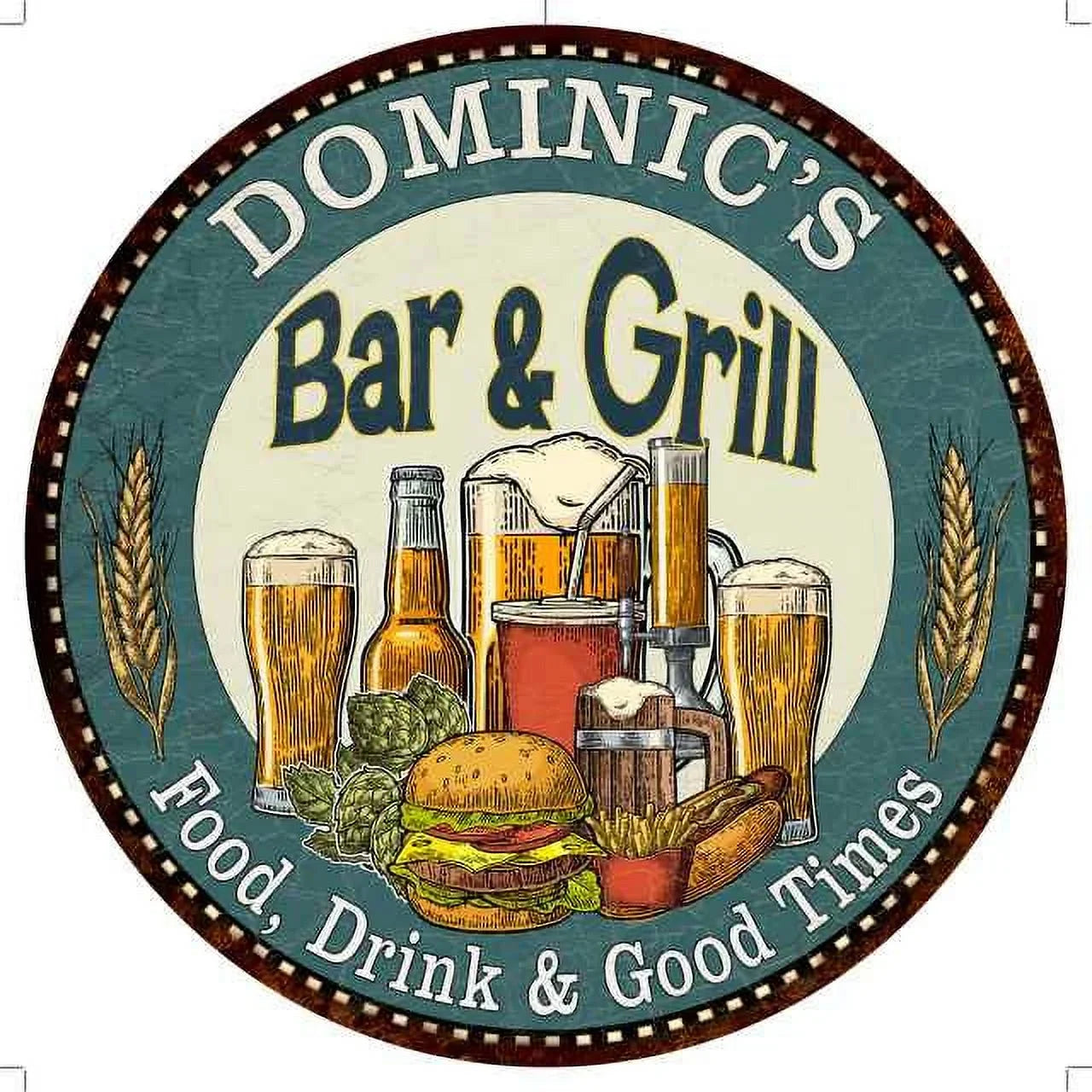 12" Metal Bar Kitchen Grill 200120023391 Sign and Round Decor Wall DOMINIC'S