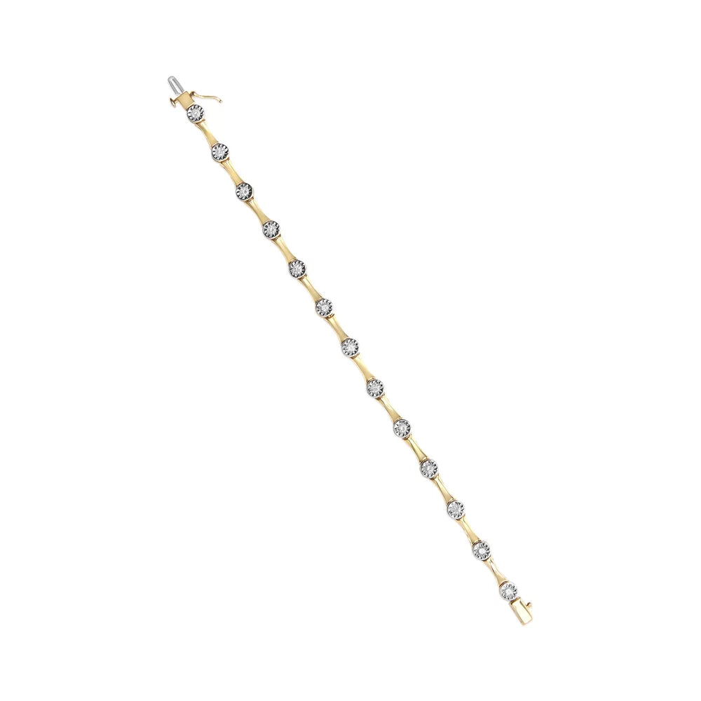 Set Round design cut Station Womens Brilliance Cttw Box - dimension Miracle Yellow Gold Haus Clasp Sterling .925 Color, 7" Link I3 Bezel 10K Clarity) 1.0 Bracelet Silver Plated of (H-I Diamond