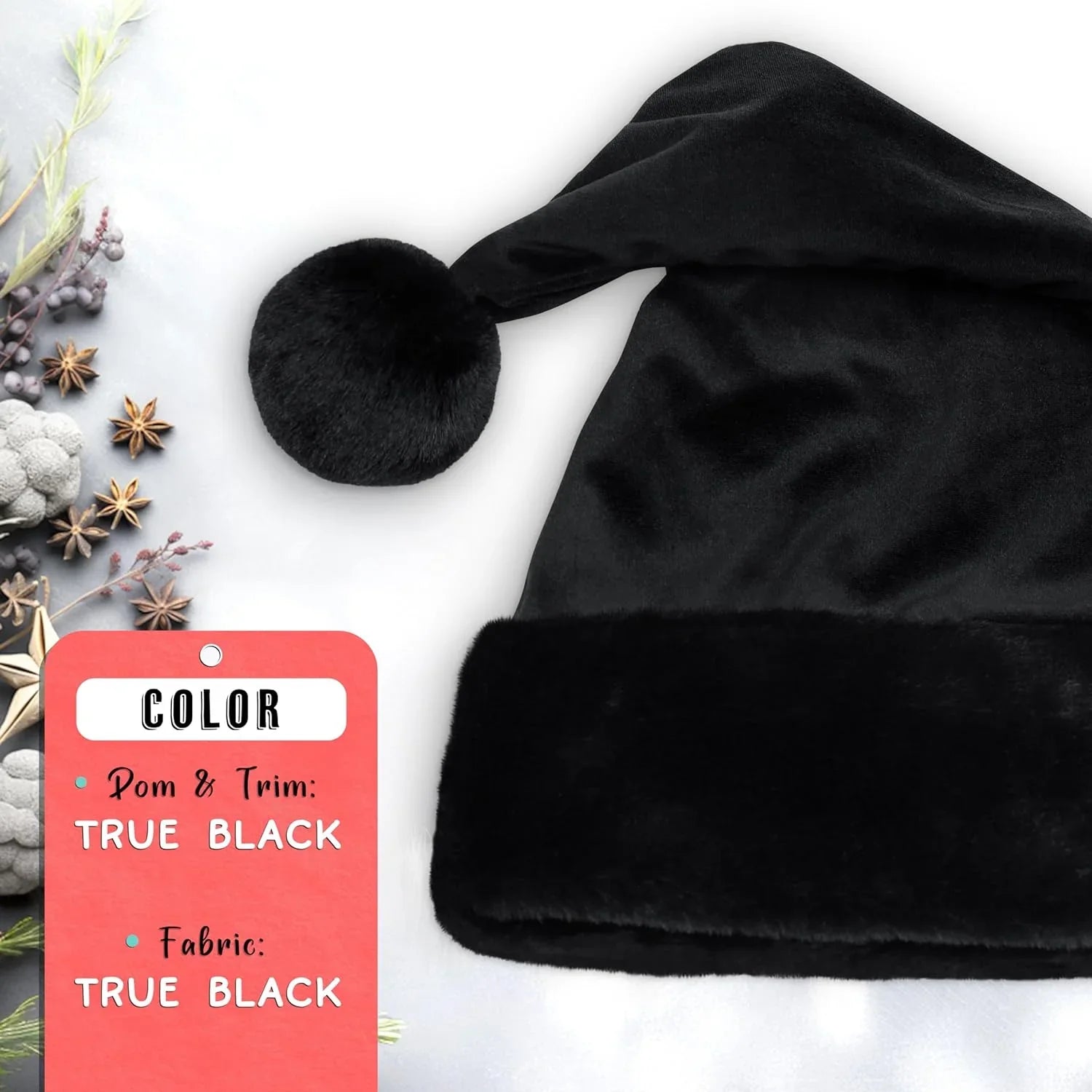 Gothic Black Faux Xmas Christmas Trim - Adult, Santa Goth - - dimension All Accessory, 1 Black Hat Hat Fur