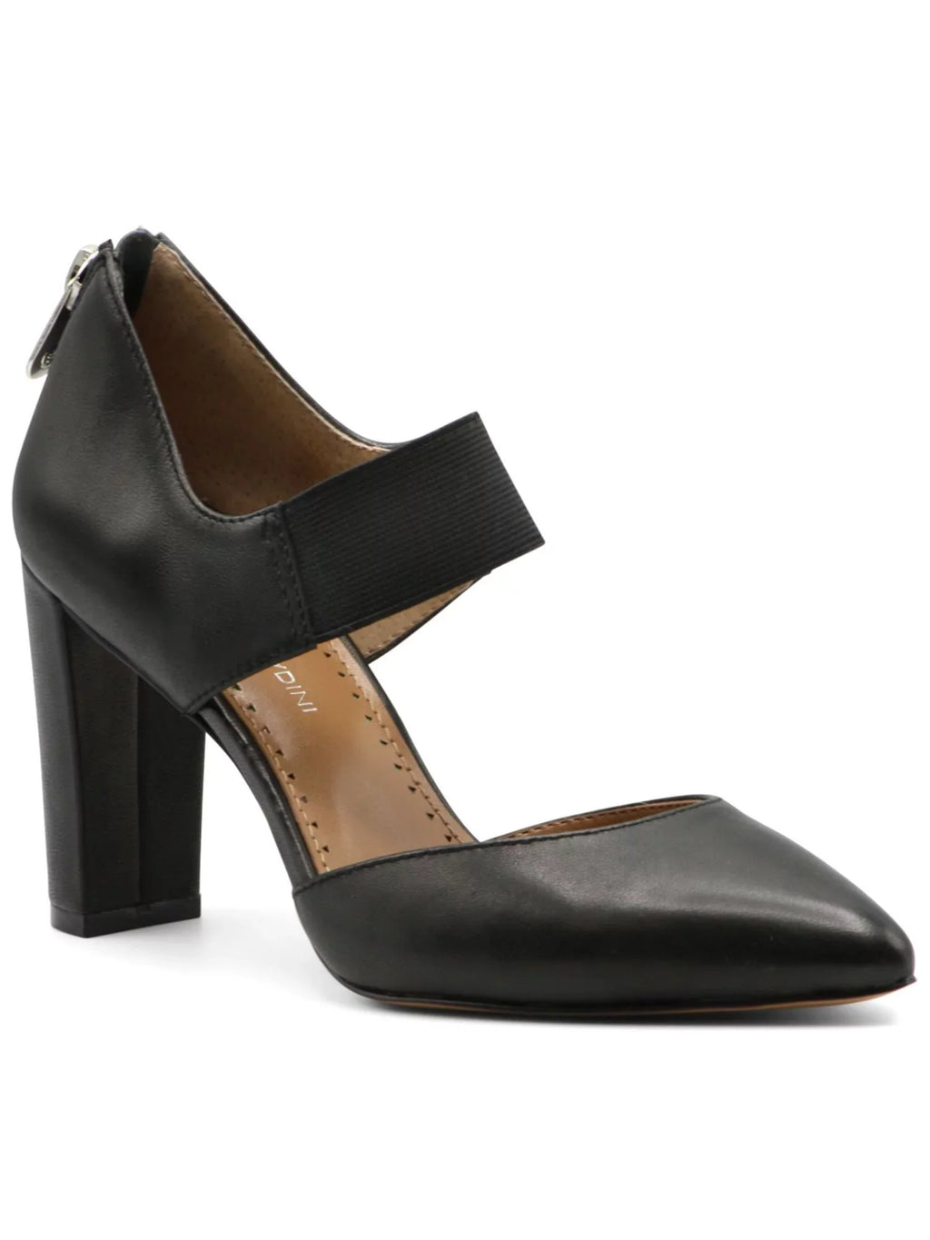 Shoes Pumps 7 Black ADRIENNE M Mary Stretch Pointed Leather Norst Toe Zip-Up VITTADINI Womens outfit Heel Padded Block Jane