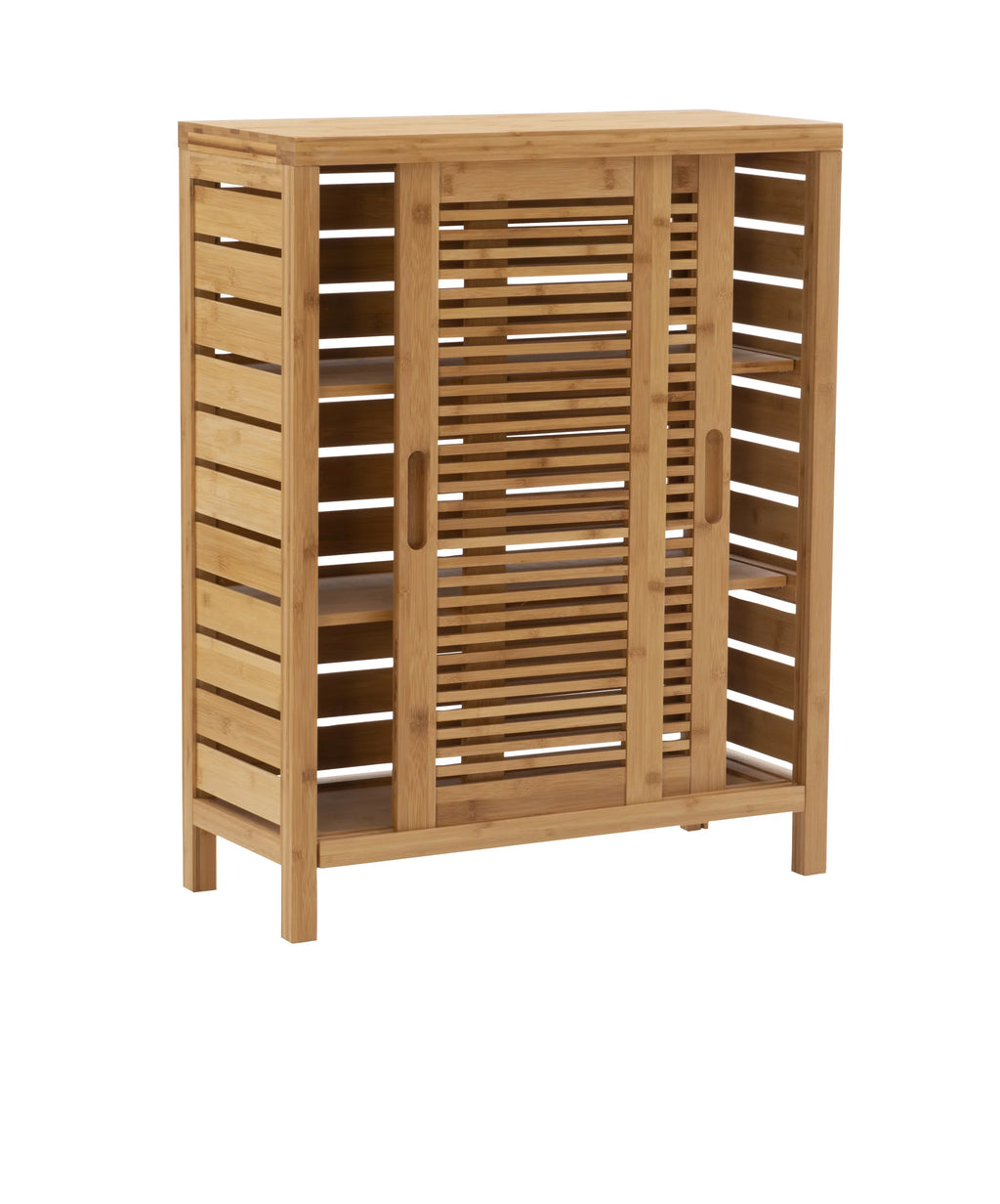 Storage Floor Bracken 3 Door Shelf Bathroom Cabinet, Bamboo Linon 2
