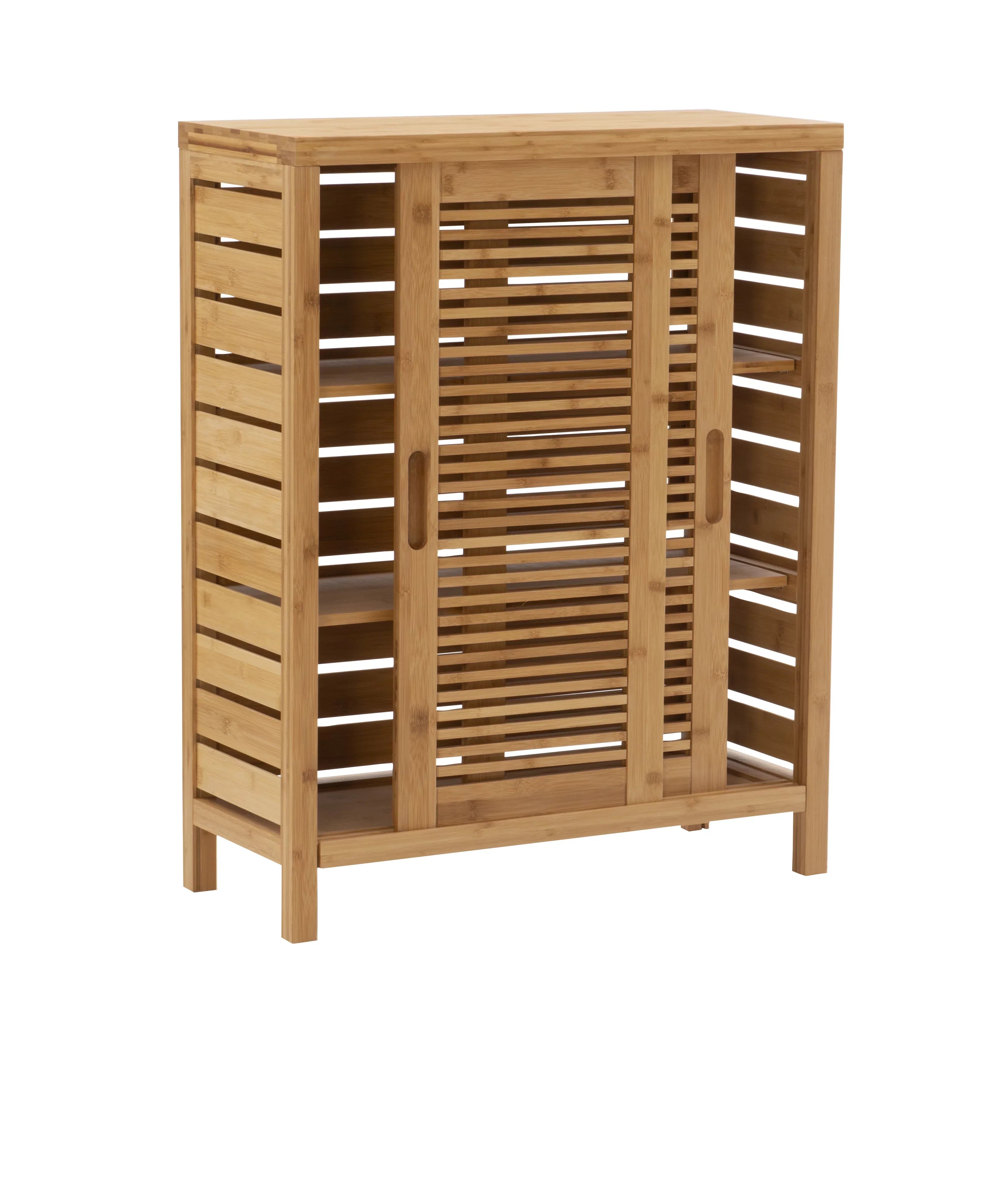 Storage Floor Bracken 3 Door Shelf Bathroom Cabinet, Bamboo Linon 2
