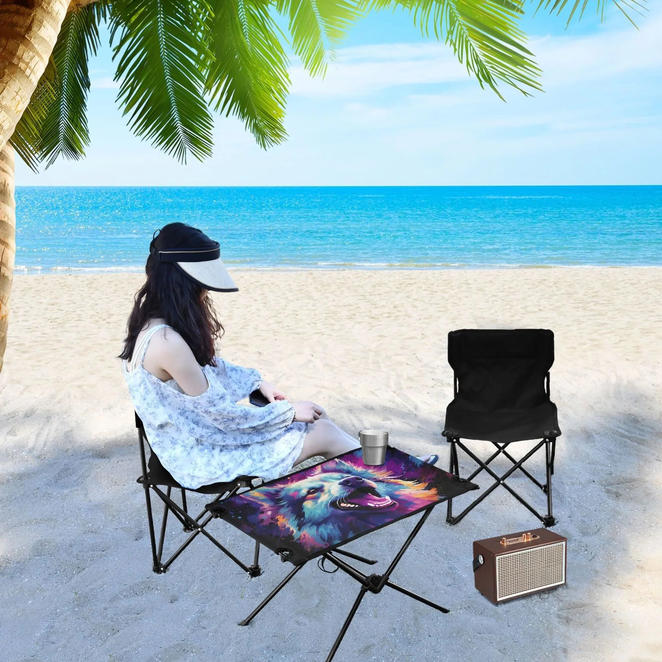 BBQ Compact with for Storage Portable exterior Foldable Table Picnic Fishing Cool Hiking Table Wolf Table Abstract Bag Beach Camping