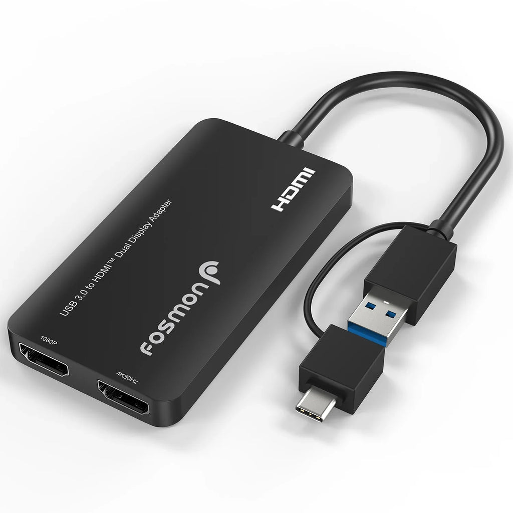 Windows 6 Splitter Display Adapter, Support HDMI to HDMI 4K@30Hz+1080P@60Hz, Adapter, OS & Fosmon 3/4, USB-C, Dual Monitor Video Graphics 2.0 Mac Monitors USB Displays 4 3.0 USB for Thunderbolt USB-A,