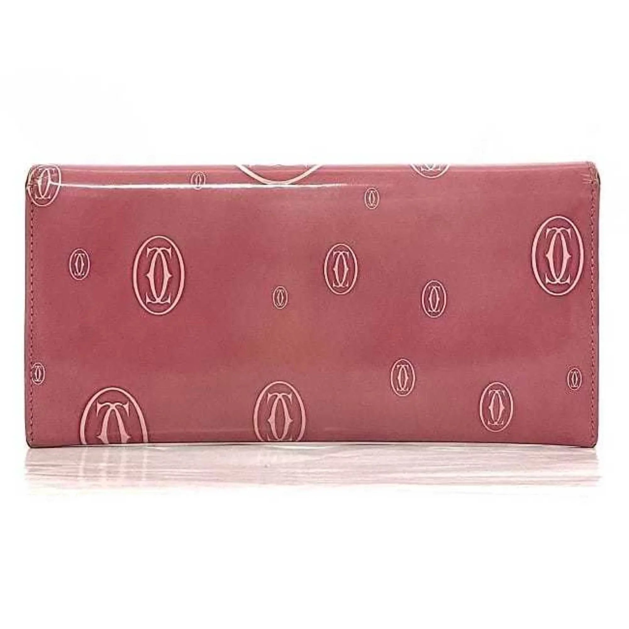 Long Ladies Leather Cartier Pink Bifold Wallet Pre-Owned L3000951 (Fair) 2C Happy Birthday Motif