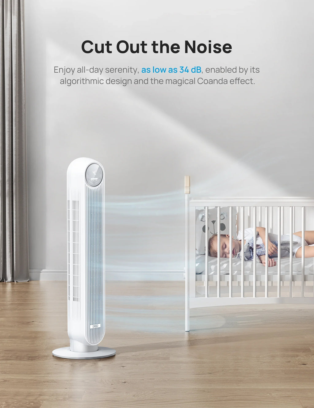Tower Voice Fan, Dreo Smart Remote, 4 with Oscillating, 90° WiFi Speeds, Fan Modes, Timer，white Quiet 4 Control, 8H