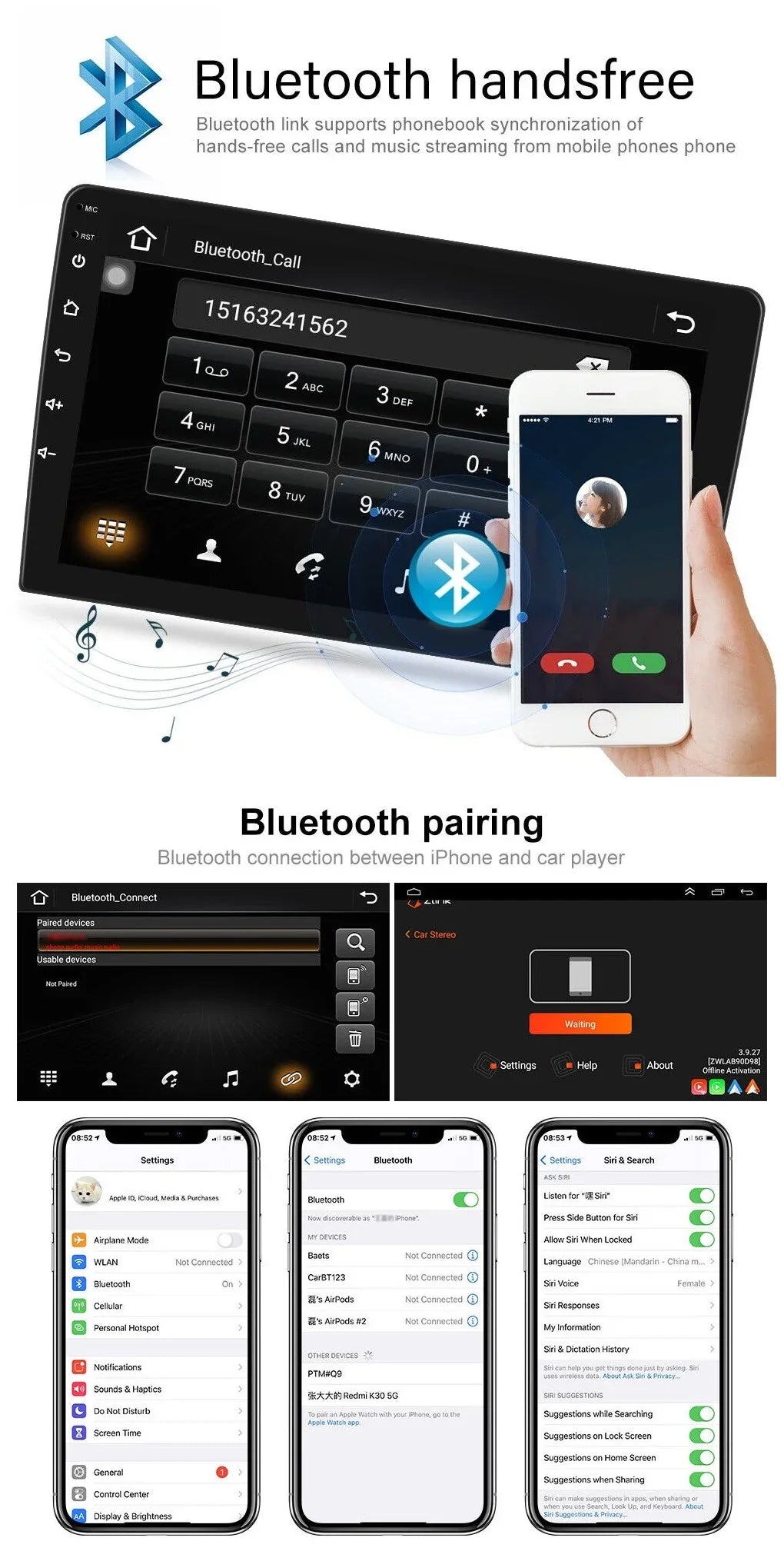 2+32GB Receiver Din Car 1280*720 10.1" WiFi Android Carplay USB Backup Android IPS AHD Stereo Bluetooth Radio Wireless Auto Navigation Double GPS Screen FM/RDS Camera