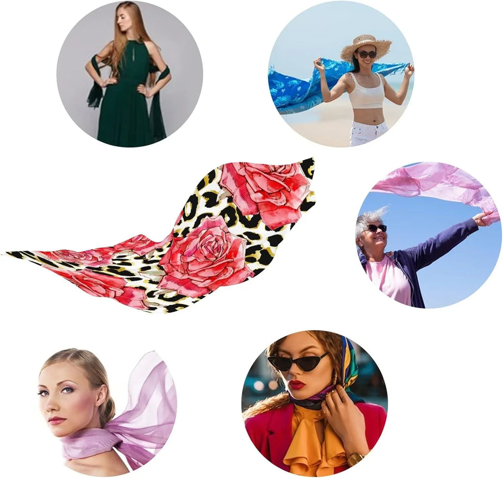 Long Girls Wrap Red Women Scarves Scarf Hyjoy Silk Neck Lightweight Watercolor Print Roses Shawl for