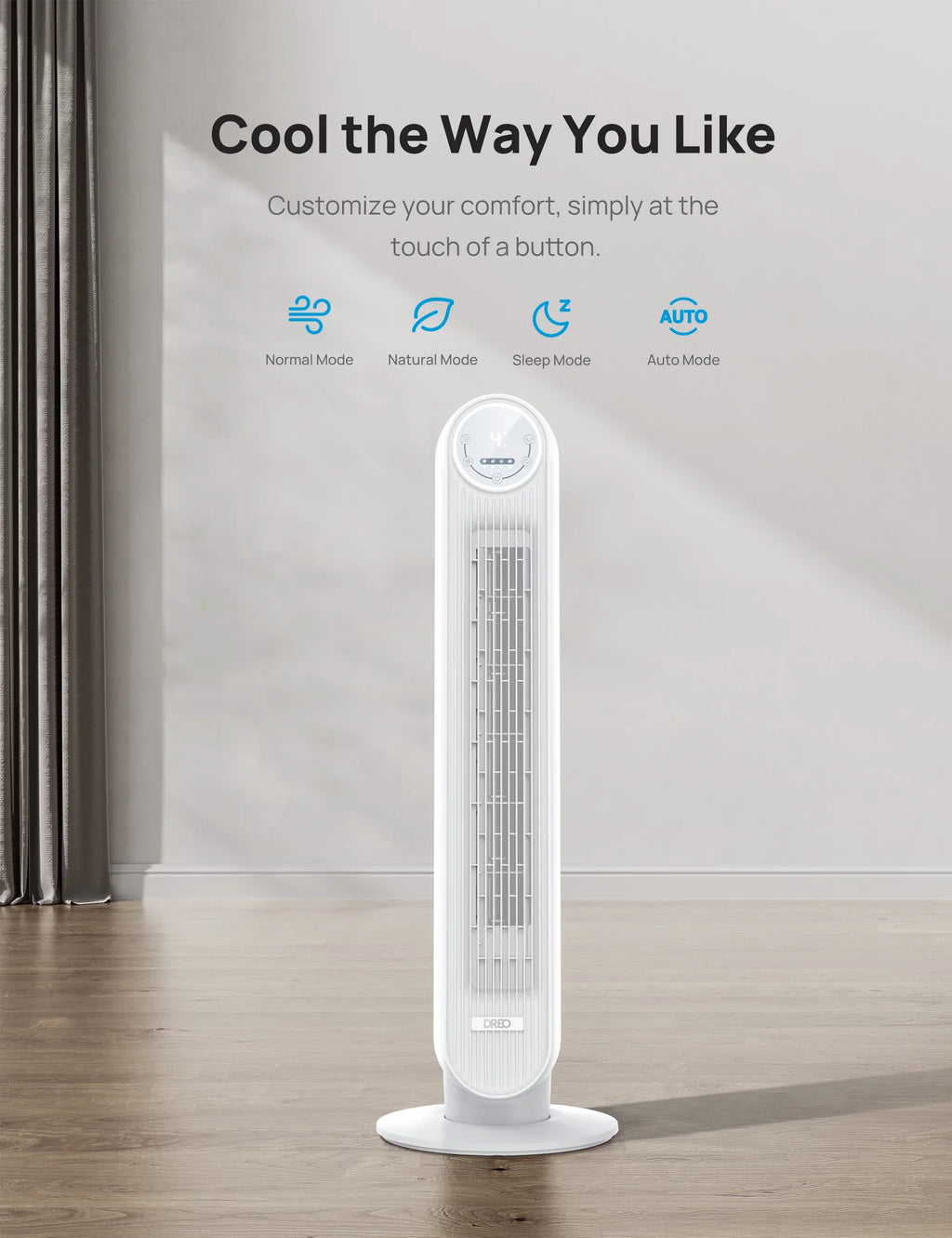 Tower Voice Fan, Dreo Smart Remote, 4 with Oscillating, 90° WiFi Speeds, Fan Modes, Timer，white Quiet 4 Control, 8H
