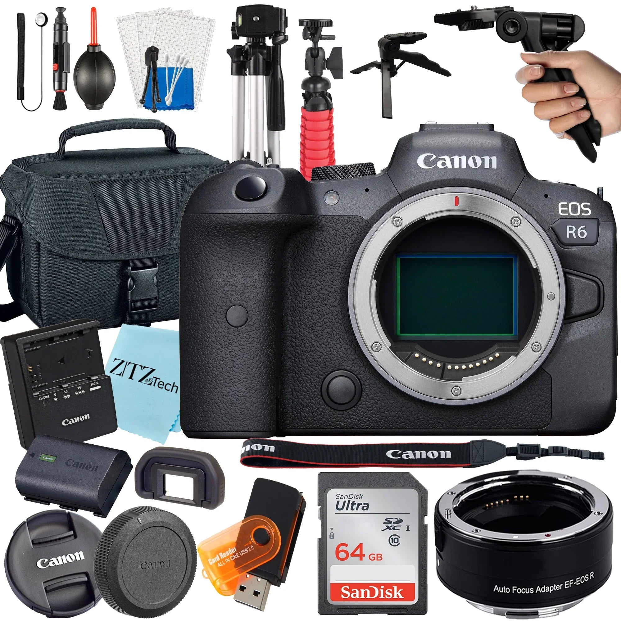 '+ with Accessory Canon Digital + Camera 64GB + Mirrorless R6 EF Only) Case SanDisk ZeeTech Mount Adapter EOS (Body