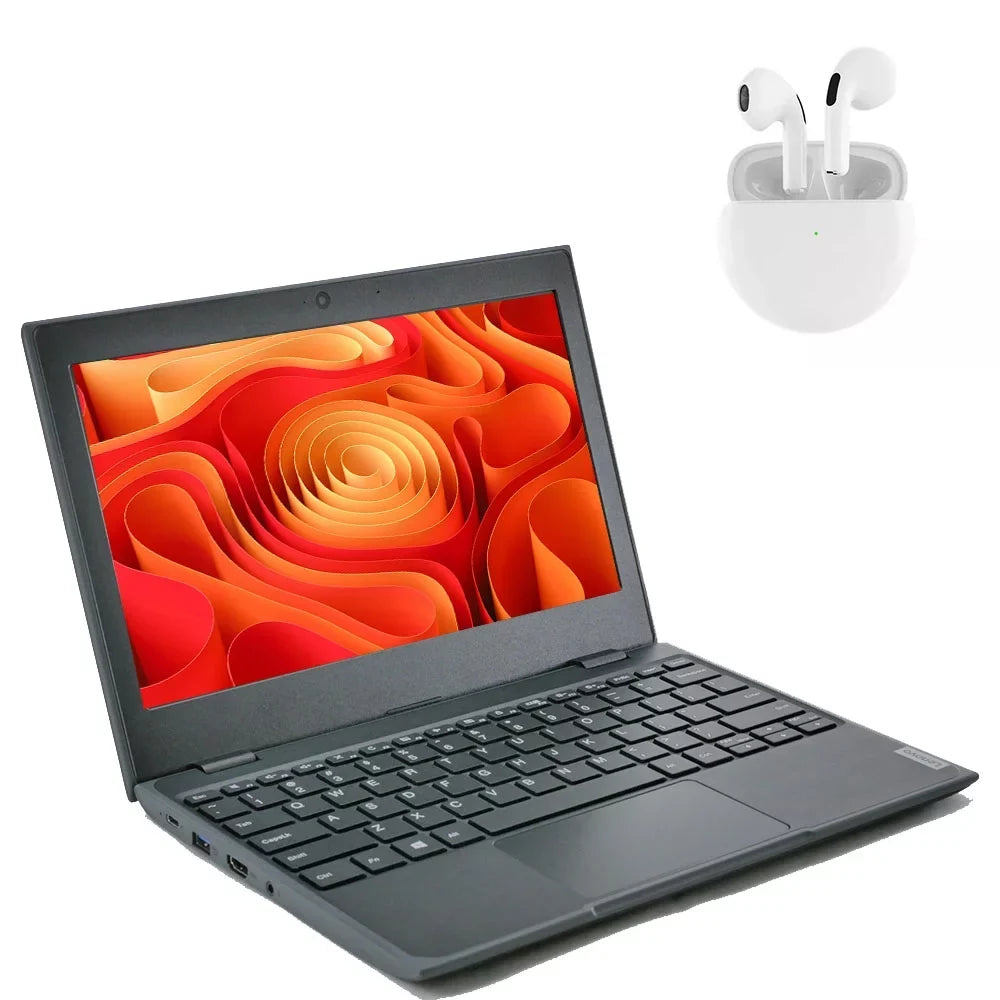 Laptop with 11.6" RAM Intel PreOwned 4GB 10 and Windows Wireless dent) Pro SSD 64GB Processor 100e Earbuds (scratch