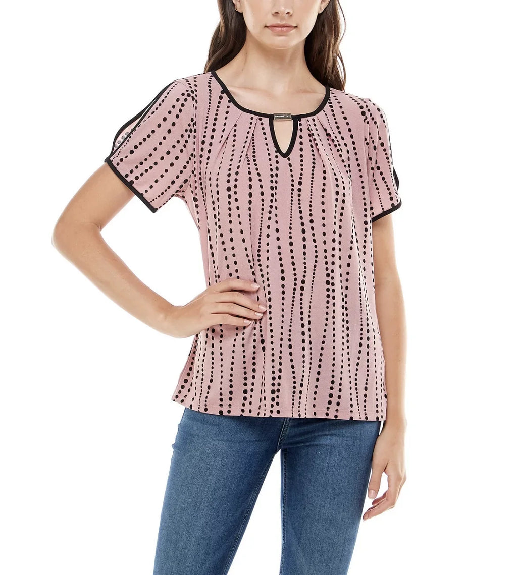 Adrienne Women's and Top Contrast dimension Vittadini Sleeve Split Keyhole XL Binding