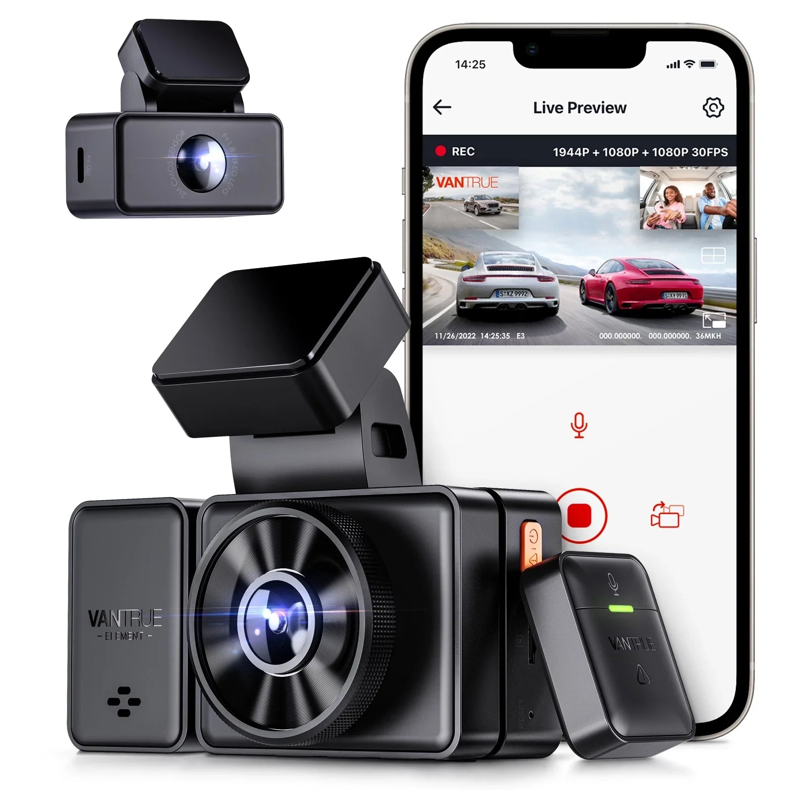 Dash Parking IR Cam 512GB Control, Night Max 24 Vantrue Camera Channel with WiFi Inside, Hours 2.5K Mode, Rear Front and STARVIS 1944P+1080P+1080P 3 GPS Triple 3 Dash Support Voice E3 Way Vision,