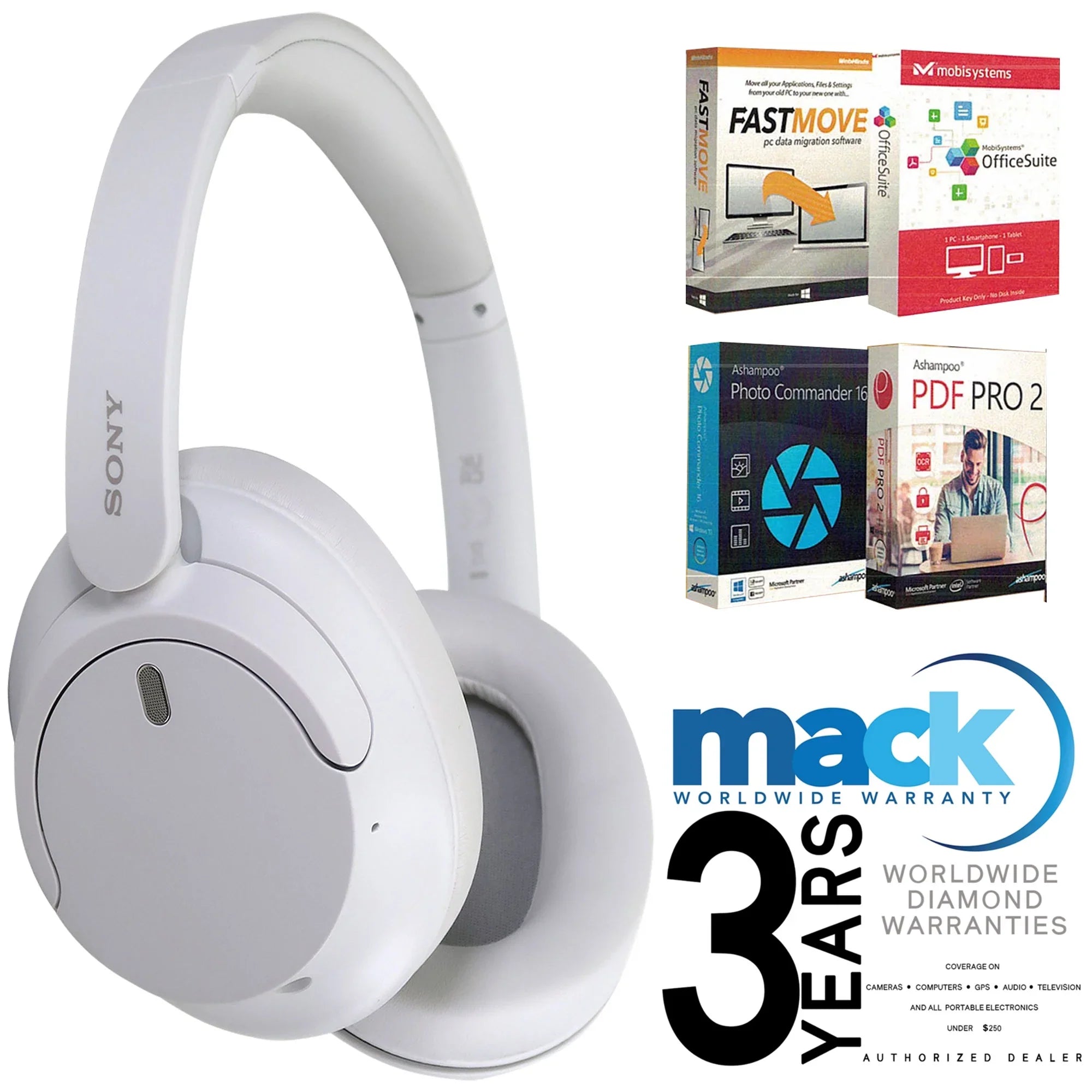 Mack Headphones 3yr and Noise-Canceling Wireless Software Warranty WH-CH720N with White Diamond