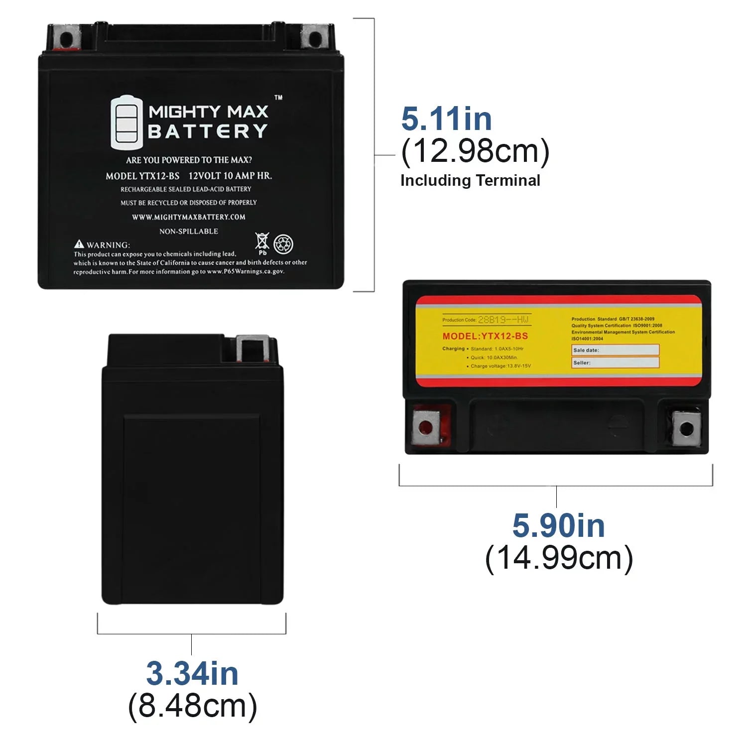01-04 Battery Z with 12V GSX-R1000, Replacement 10Ah Pack 2 - compatible Suzuki YTX12-BS