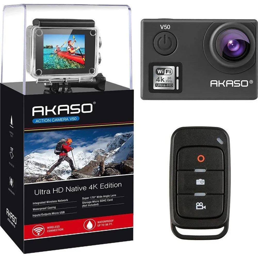 '- Akaso with V50 4K/30fps Wi-Fi Action 20 Box) MP Camera-Native (Open