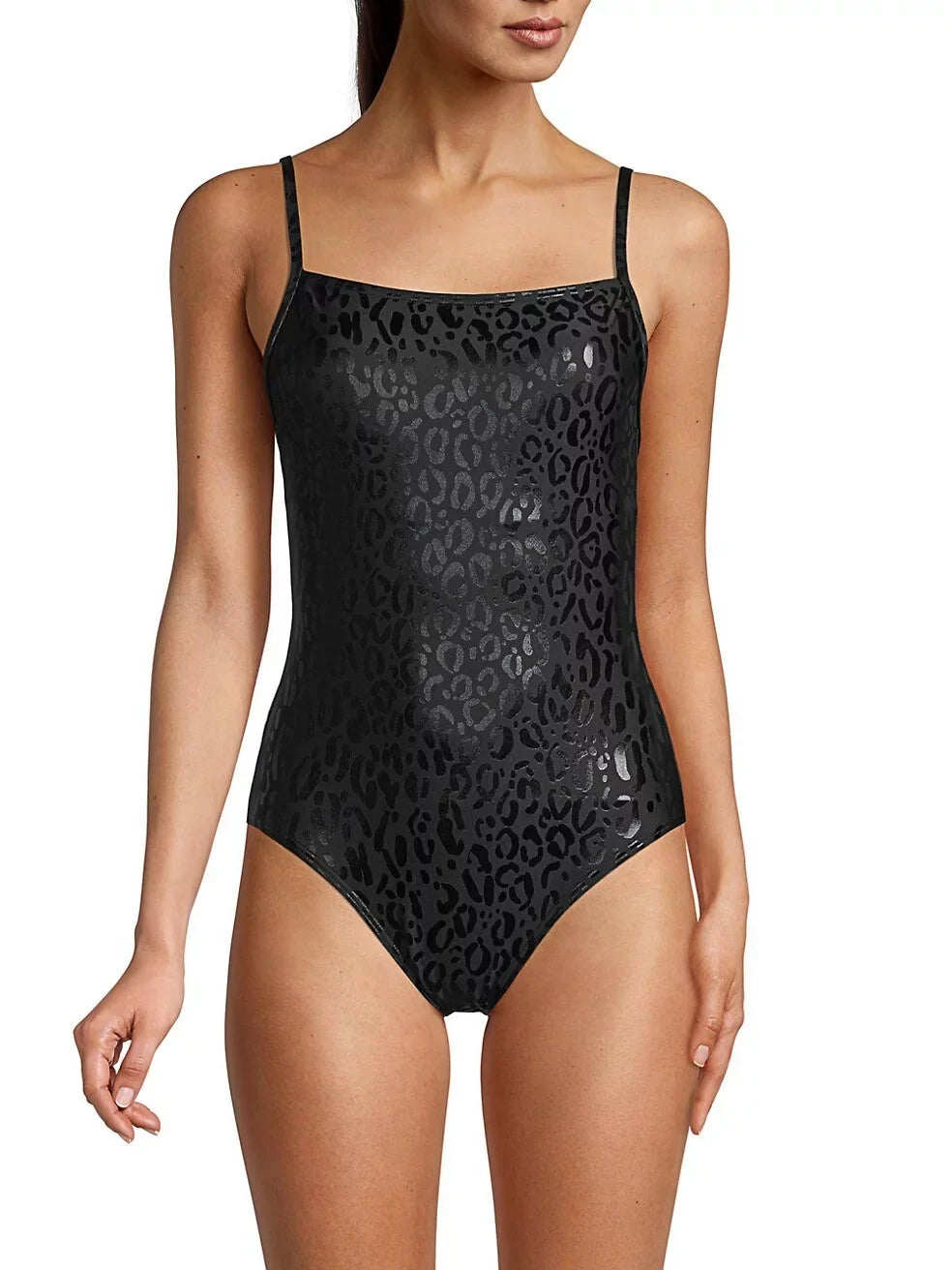 BLACK DKNY Leopard-Print Swimsuit, US One-Piece Small