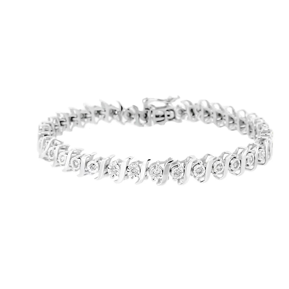 Silver - (J-K Clarity) Sterling 7.50 Link Bracelet - Tennis Set 1/2 .925 dimension Diamond "S" Color, Miracle I2-I3 Cttw