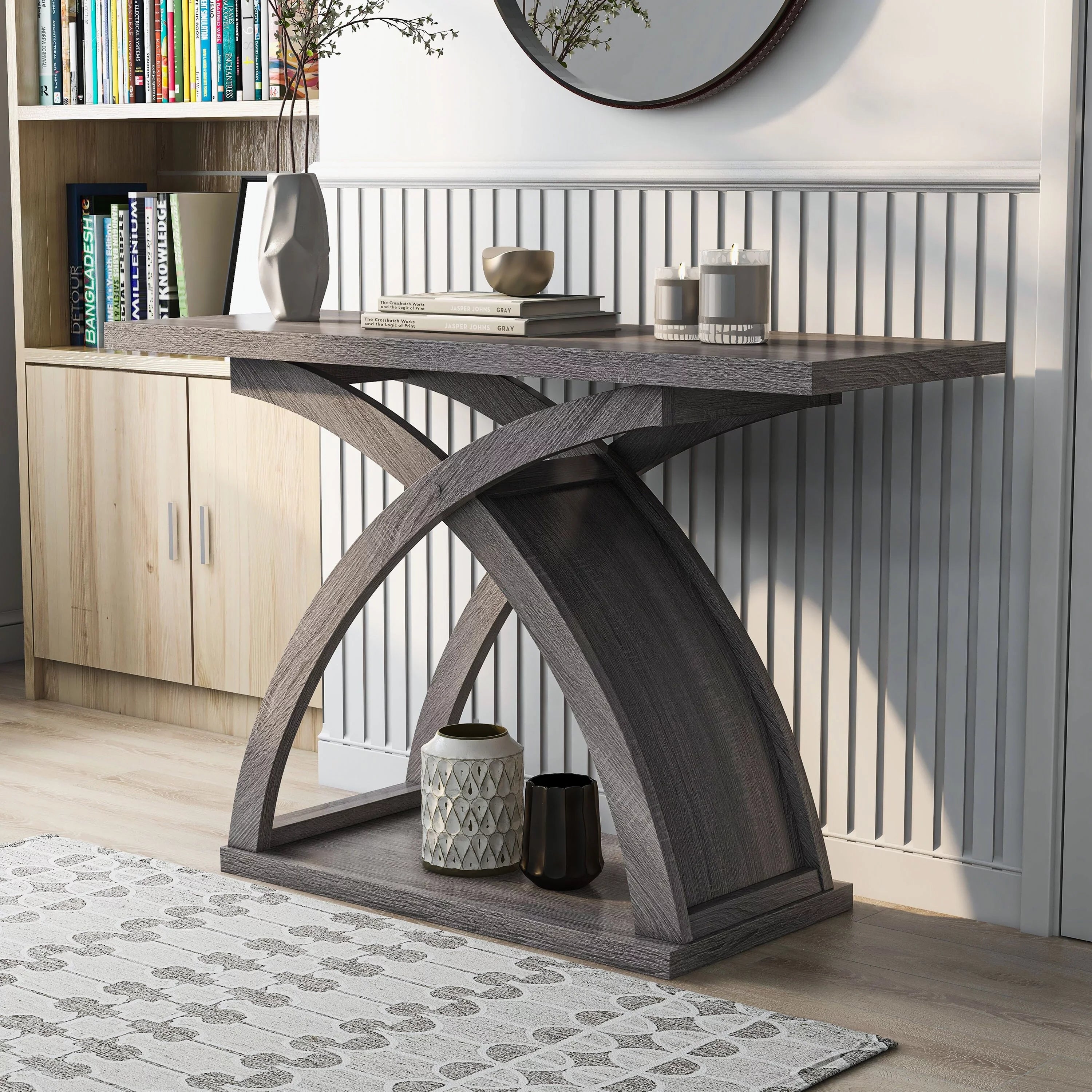 BASIC Distressed Table Denhour Sofa Transitional 1-Shelf 47-inch by DH Grey