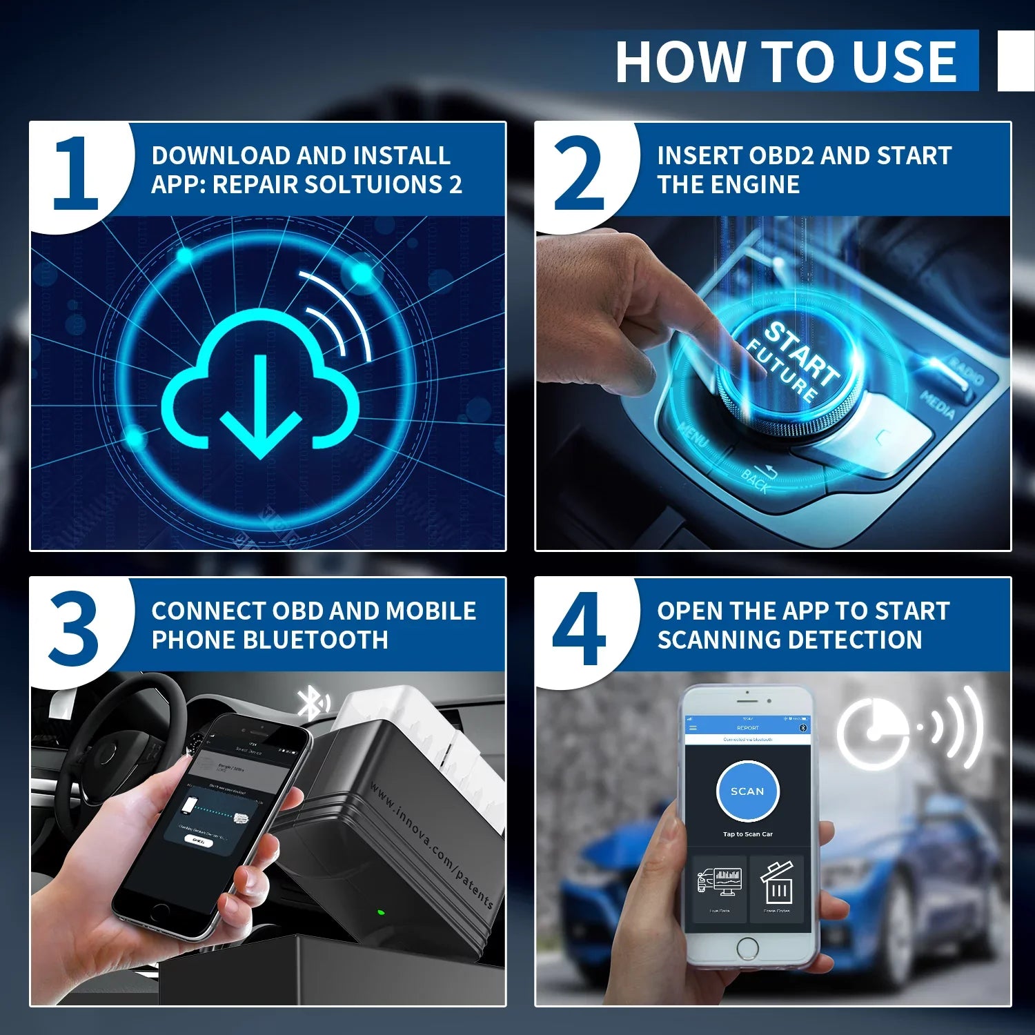 for Reader Adapter Scanner Scan Dodge Wireless OBD2 Innova ABS SRS Code Bluetooth Engine Lincoln Full Buick Scanner Auto Diagnostic 6000P Code Scan Chevrolet GMC Car Chrysler Tool System