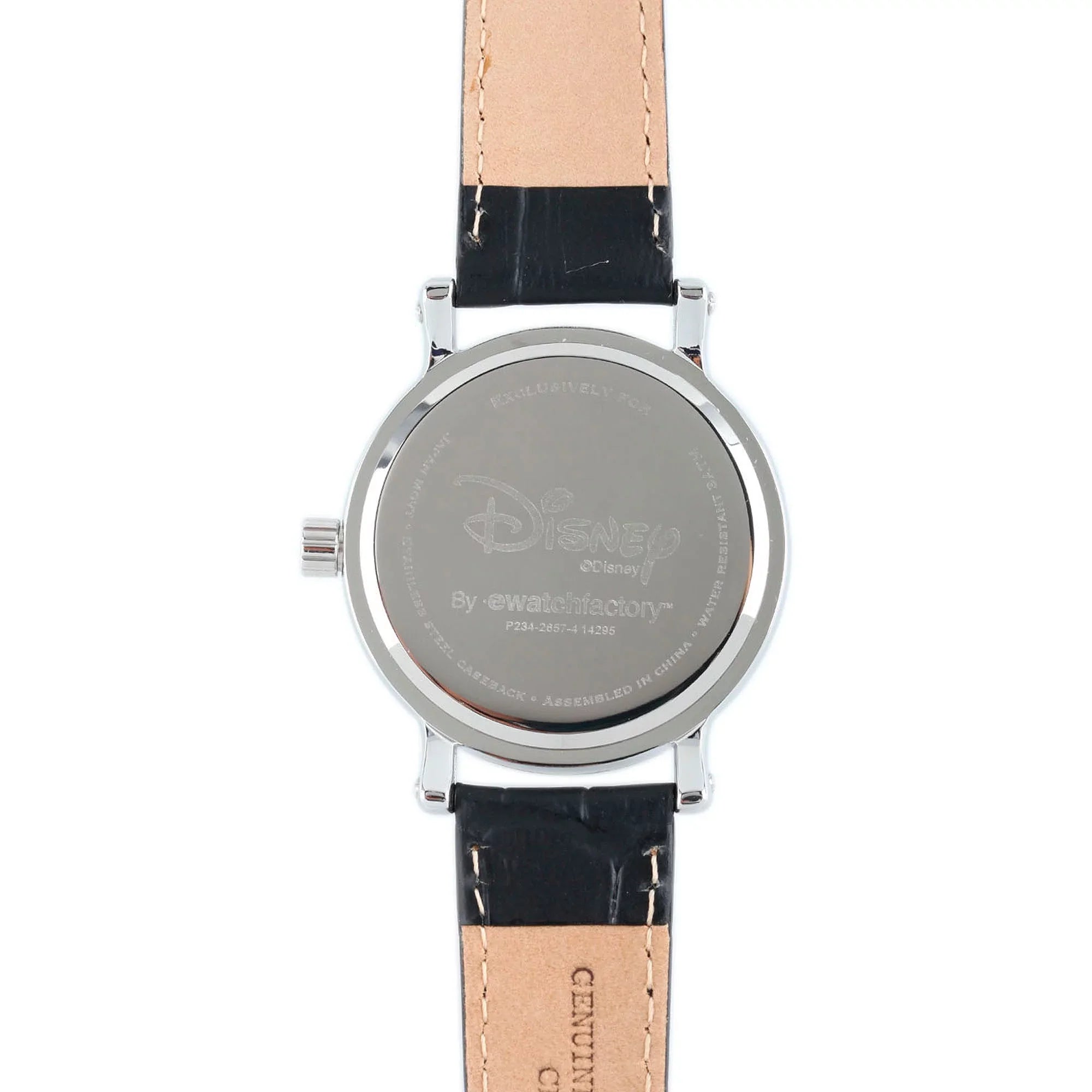 Shinny Case Black Articulating Women's Strap Vintage Silver Watch, Leather Alloy Mouse Minnie