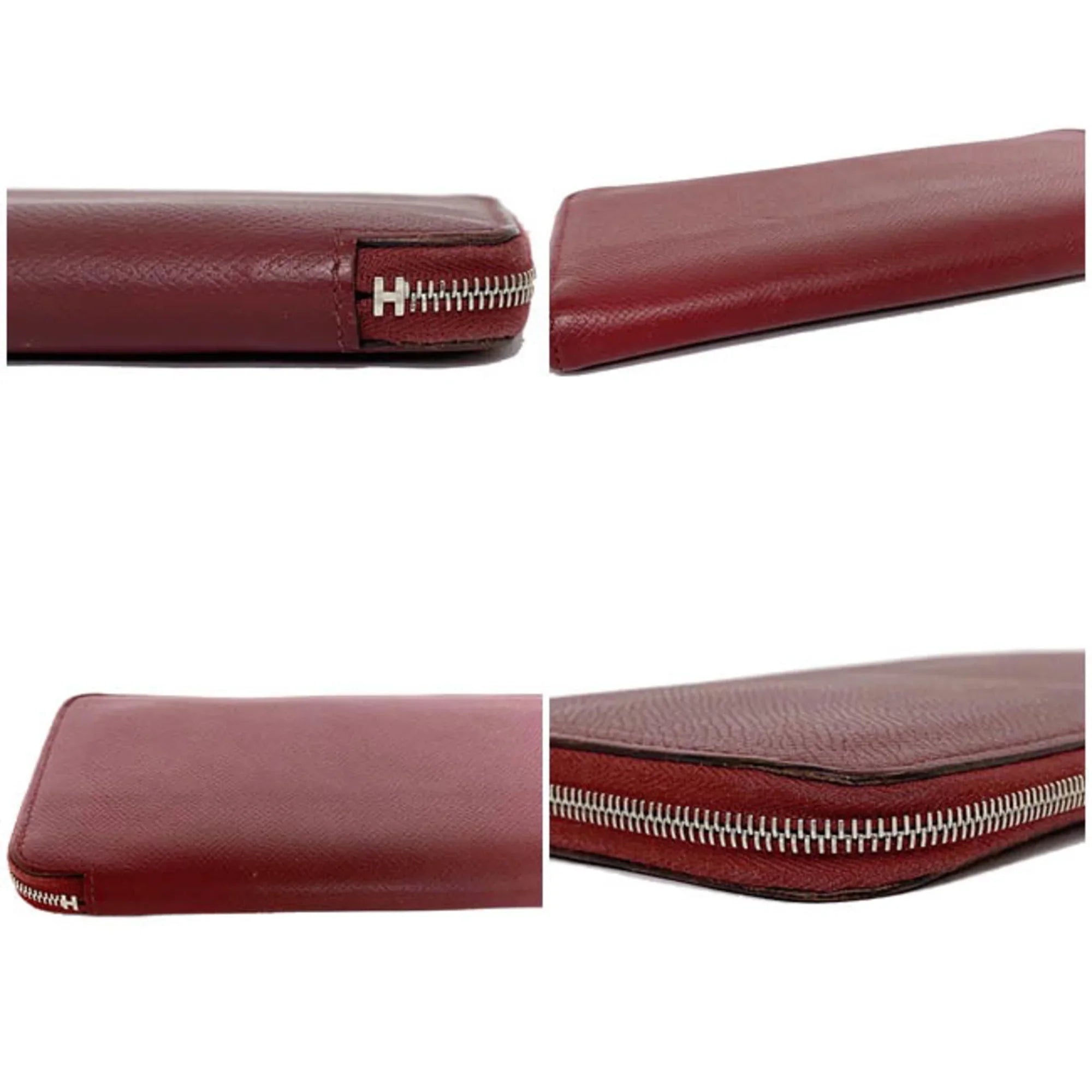 Silk Leather Glenat Rouge Azap In HERMES Long Ladies Pre-Owned Wallet Bordeaux Hermes (Good) Epson Round