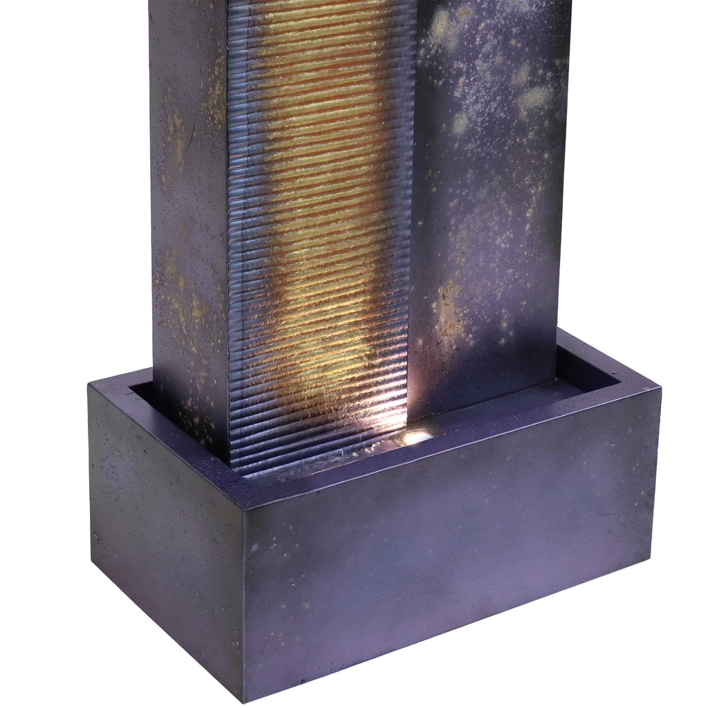 with exterior Metal Tower LED Lights Cascading - 32" Sunnydaze Fountain
