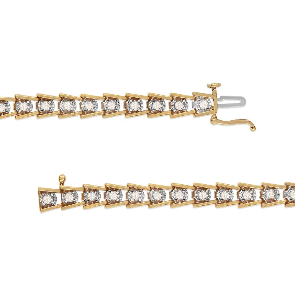 Link Set 14K Silver dimension Cttw Miracle Color, 7.25" Wave Diamond I2-I3 Yellow - Clarity) Gold Plated Bracelet Sterling 2.00 (L-M .925