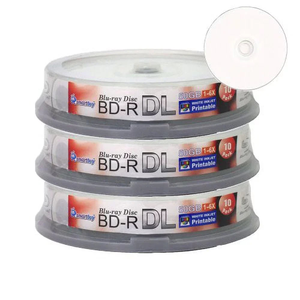 Layer 50gb Video Blu-ray Recordable 30-disc Smartbuy Hub Inkjet Double Dl Layer Blank Printable Data Dual 6x White Media Bd-r