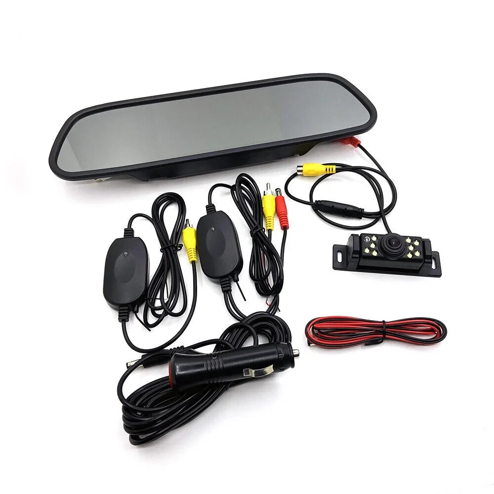 Monitor + Mirror Camera Vision Rear Backup Car Wireless System 5" Night HD View