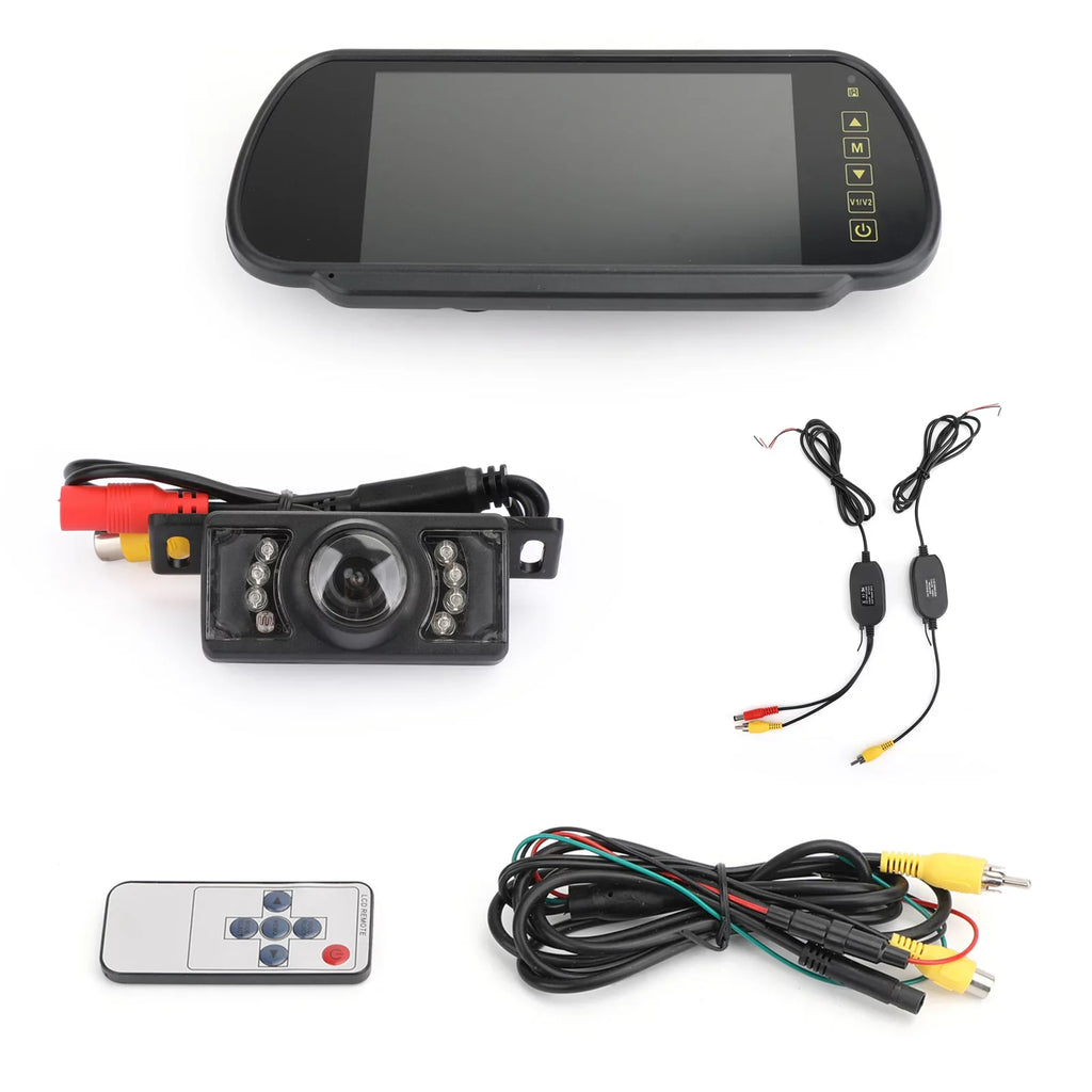 View 7" IR Wireless Rear Monitor View Mirror Camera Rear Night + Kit Car